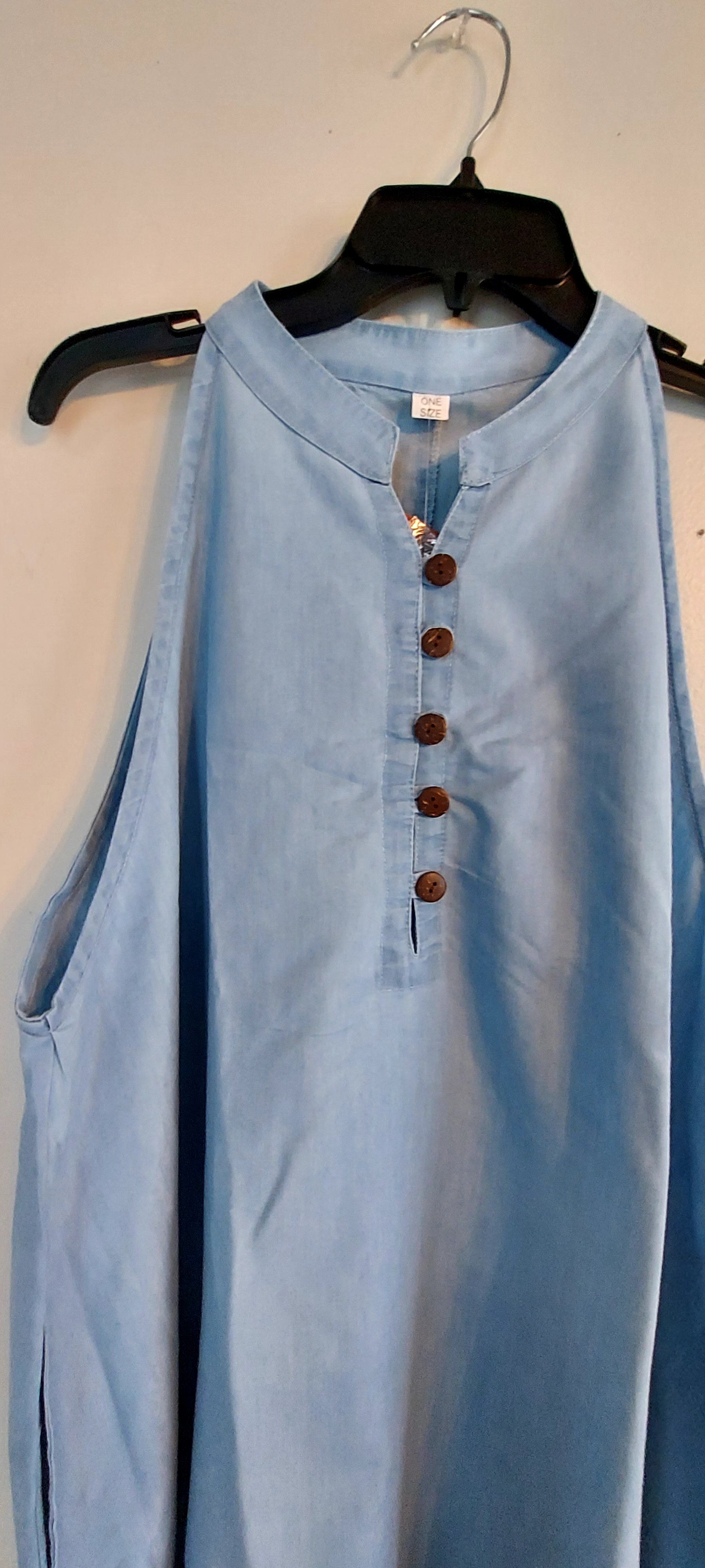 Haltered Neck Button Middi Dress 796 Light Denim