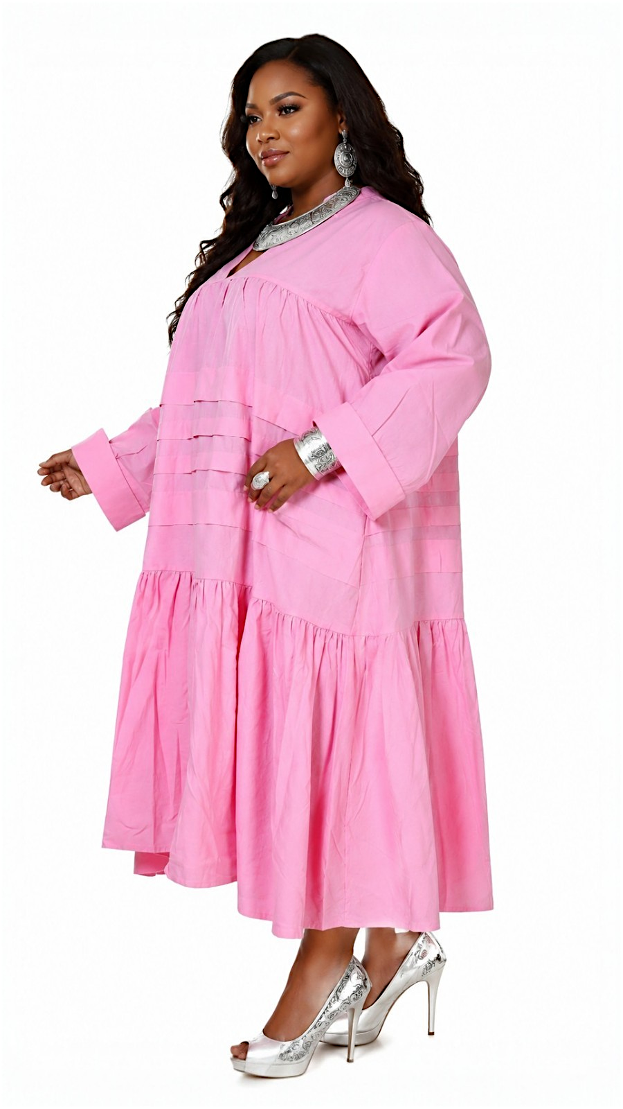 Tiered Midi Dress - Baby Pink 7580