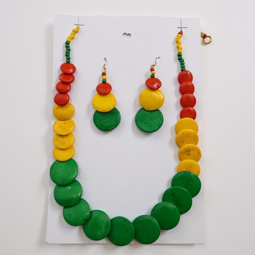 Necklace & Earrings Set Pebbles - Rasta