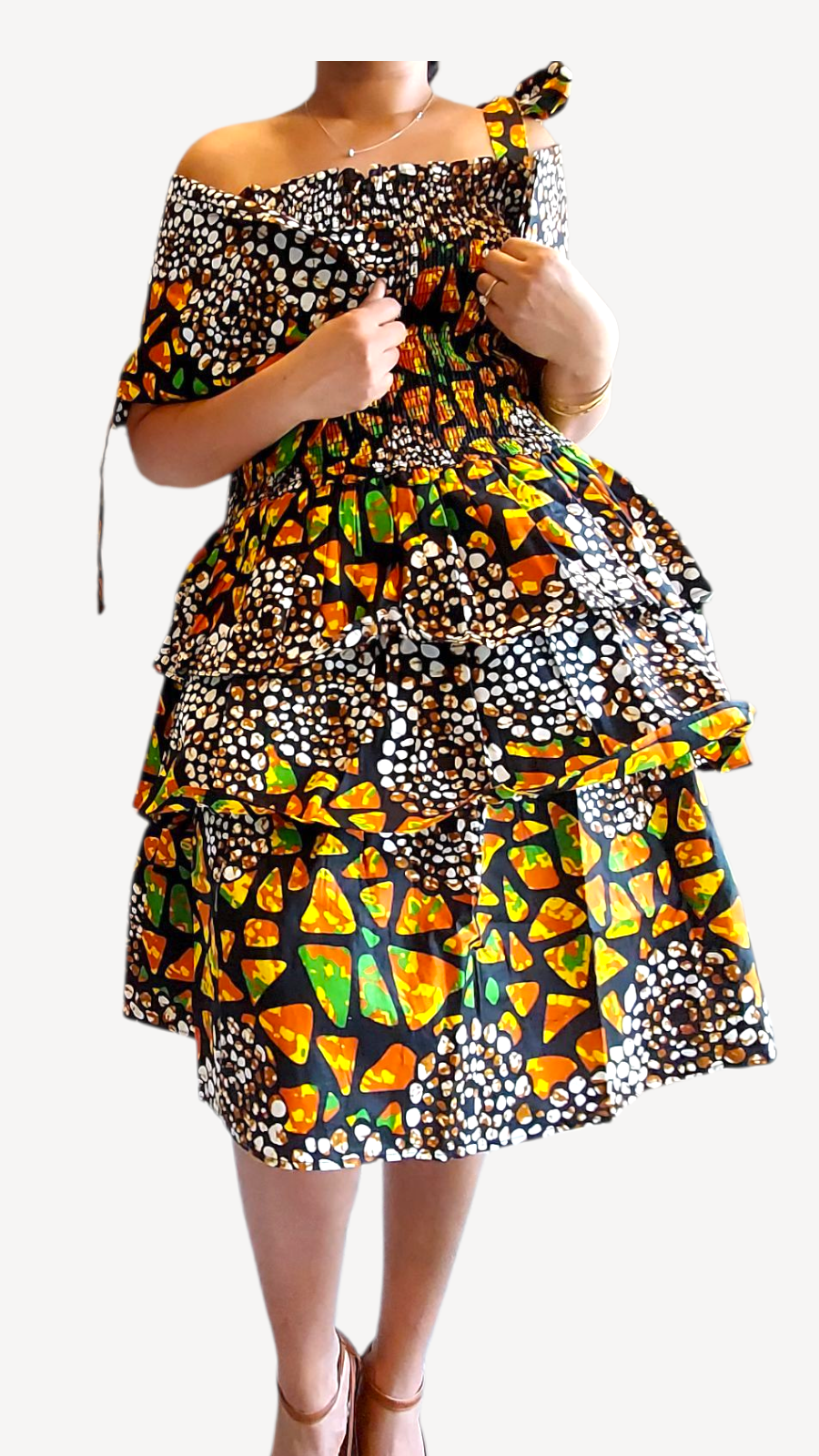 Flounce Dress/Shoulder Straps /African Anarka  Print KVZ66