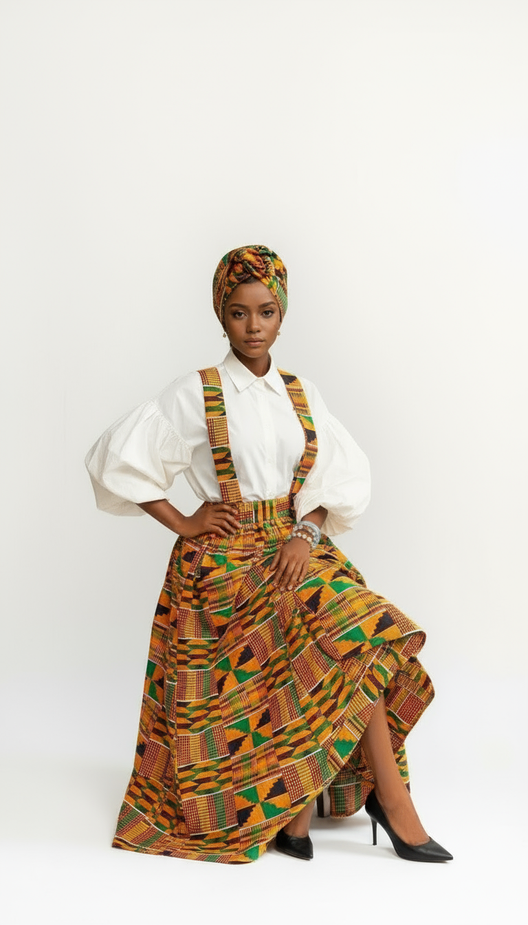 Cotton Maxi Skirt-1350 Orange Kente