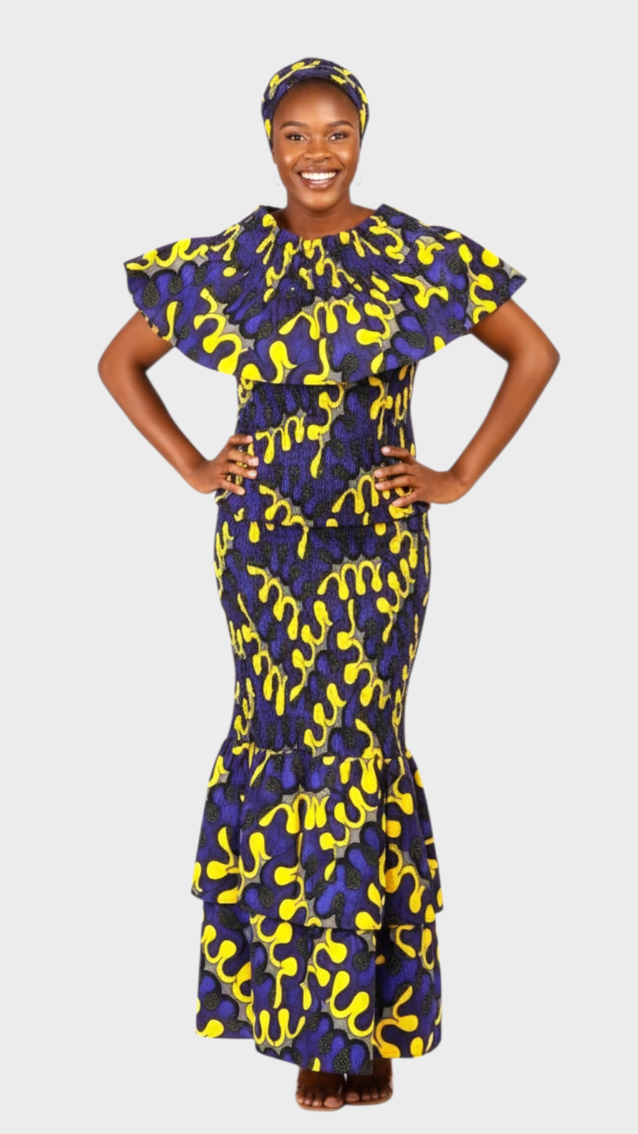 Smock fit & flare Skirt & Blouse Set-Blue DRS019