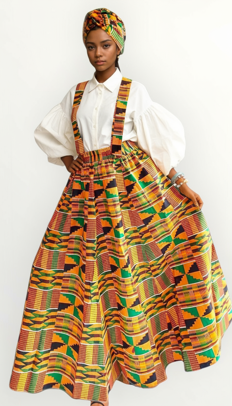Cotton Maxi Skirt-1350 Orange Kente