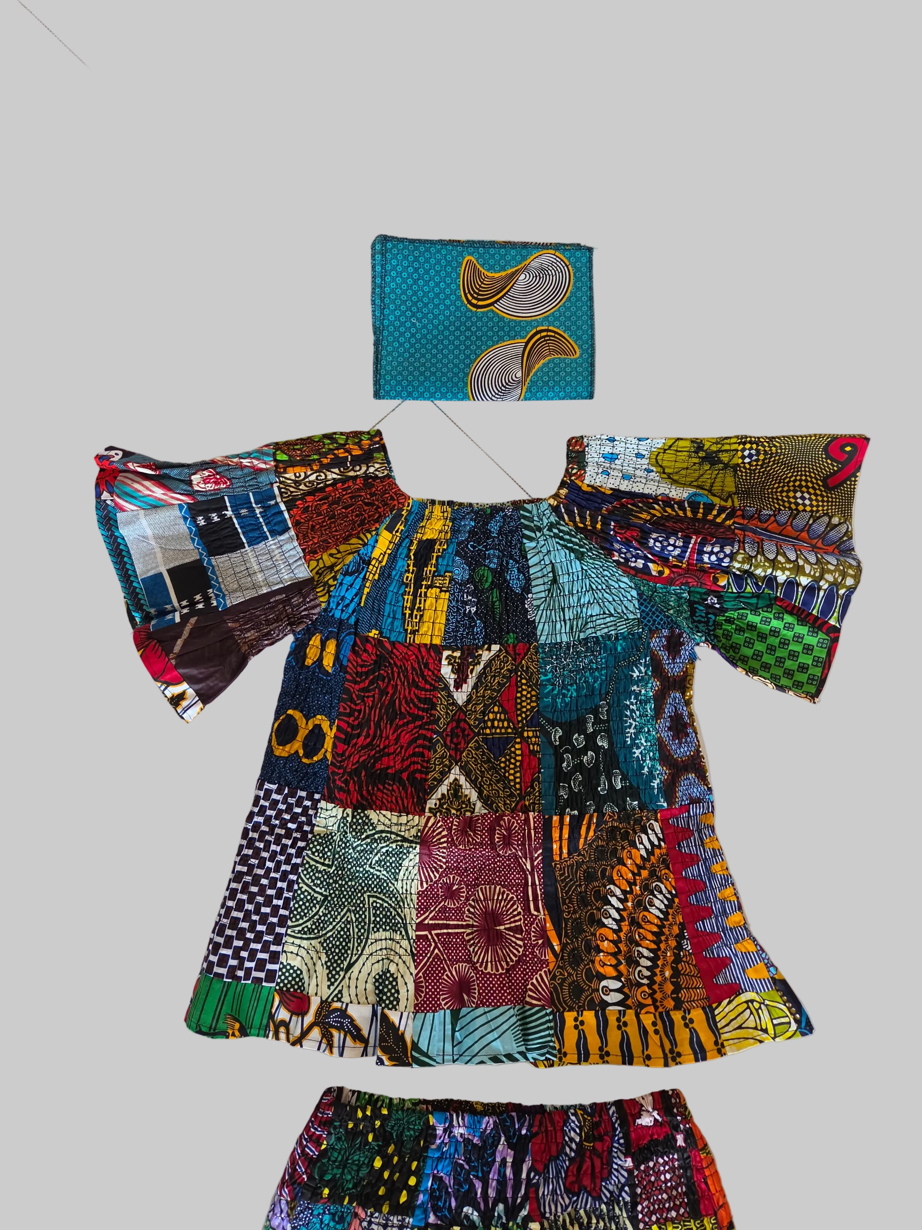 Smocked fit & flare Skirt & Blouse Set -  Patch Print One of A Kind PTS15