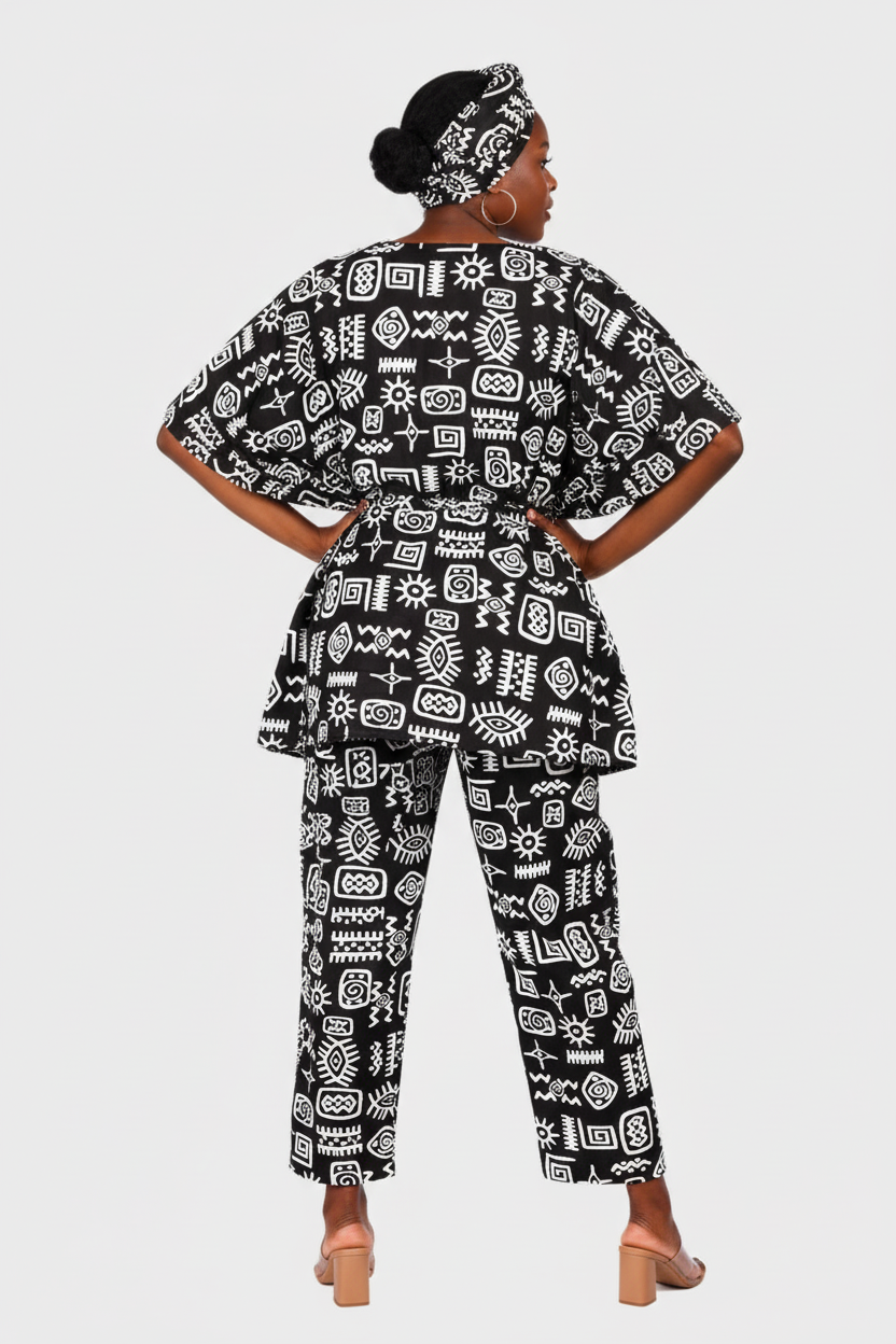 Peplum / kaftan Top & Pant Set Black 806