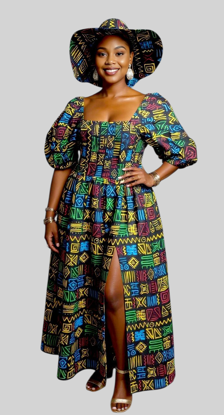 Maxi Slit Dress with Hat & Scarf Set SD01 Rasta