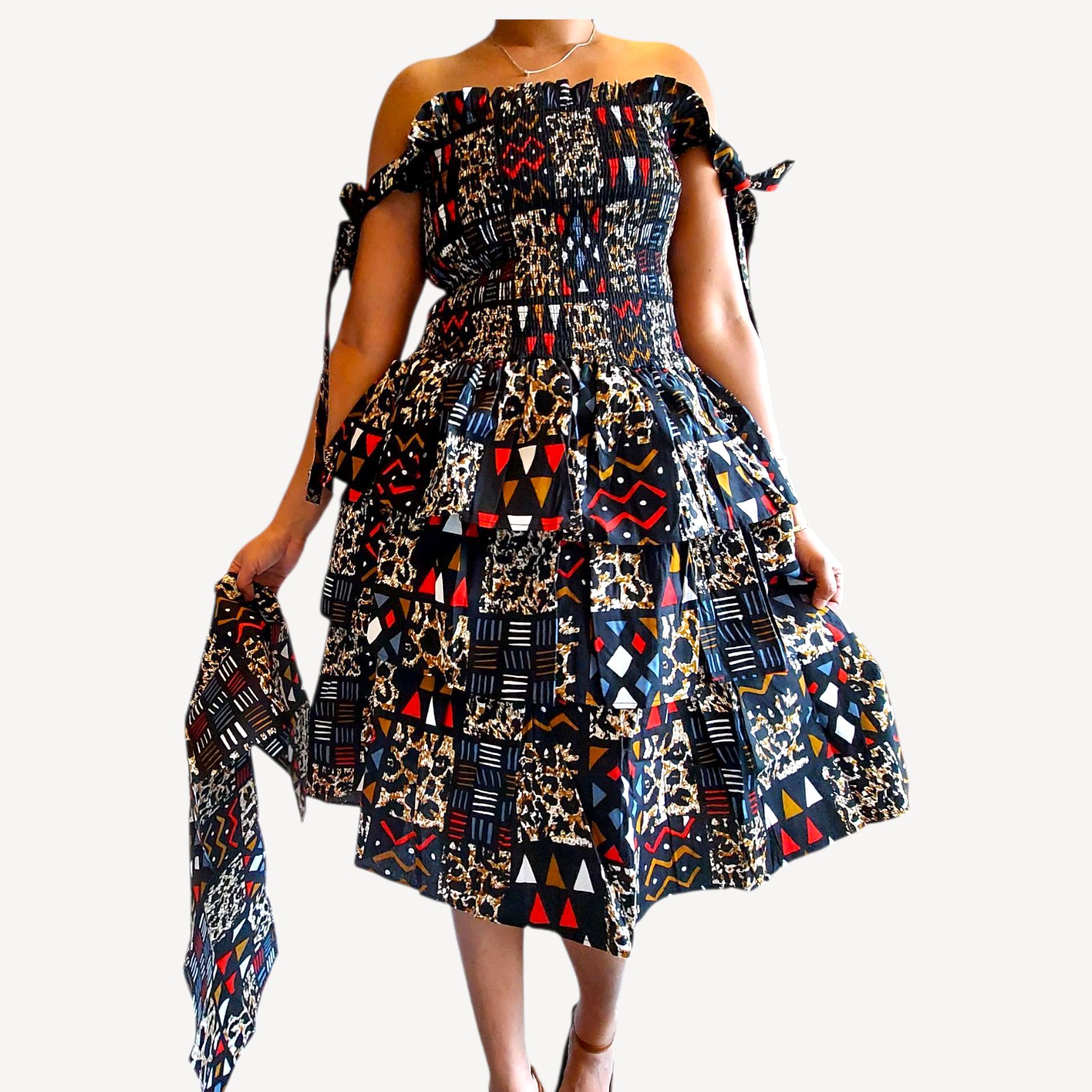 Flounce Dress/Shoulder Straps /African Anarka  Print KVZ66
