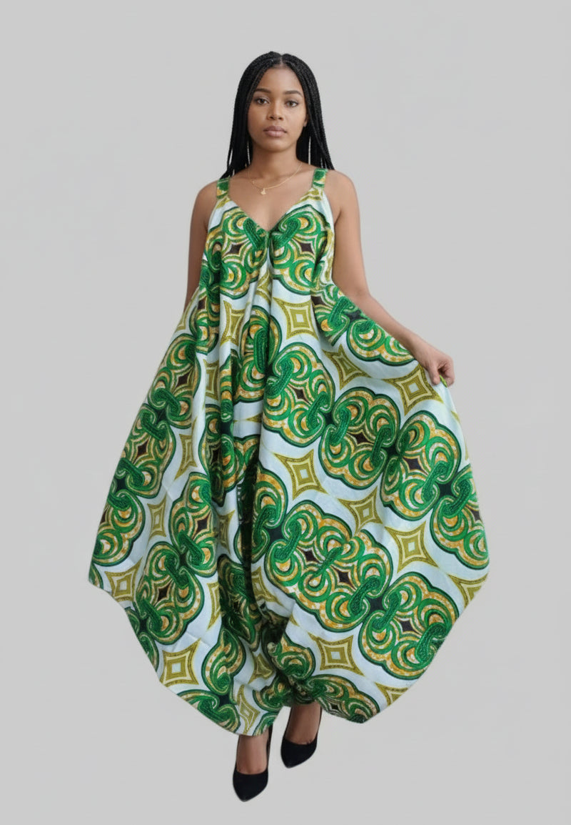 Harem Romper / Jumpsuit Green/White 212