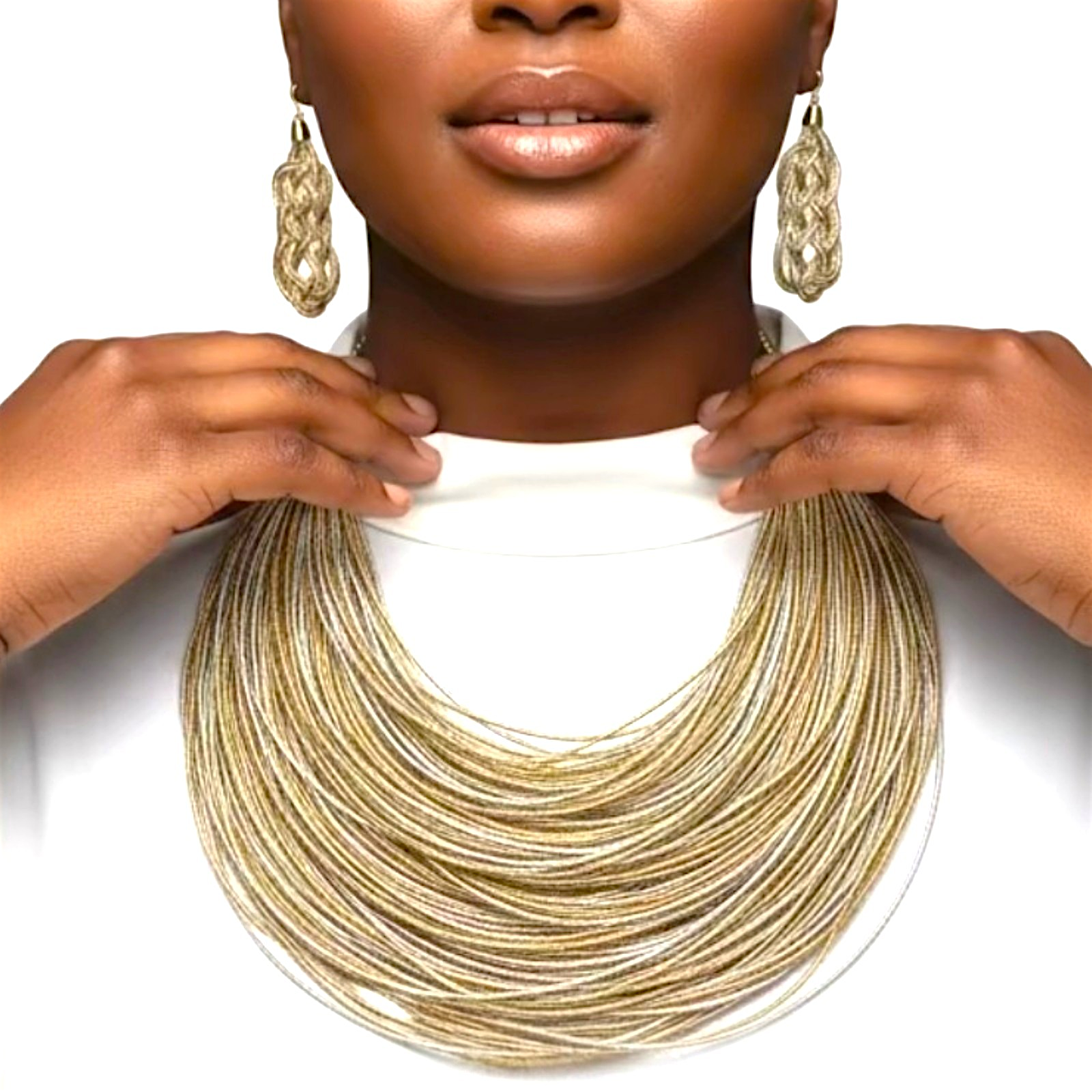 Rope Layered Necklace & Earrings Set Gold / Silver