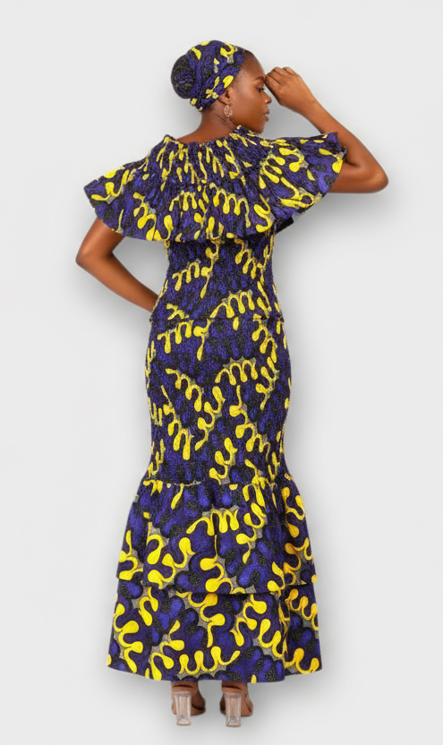 Smock fit & flare Skirt & Blouse Set-Blue DRS019