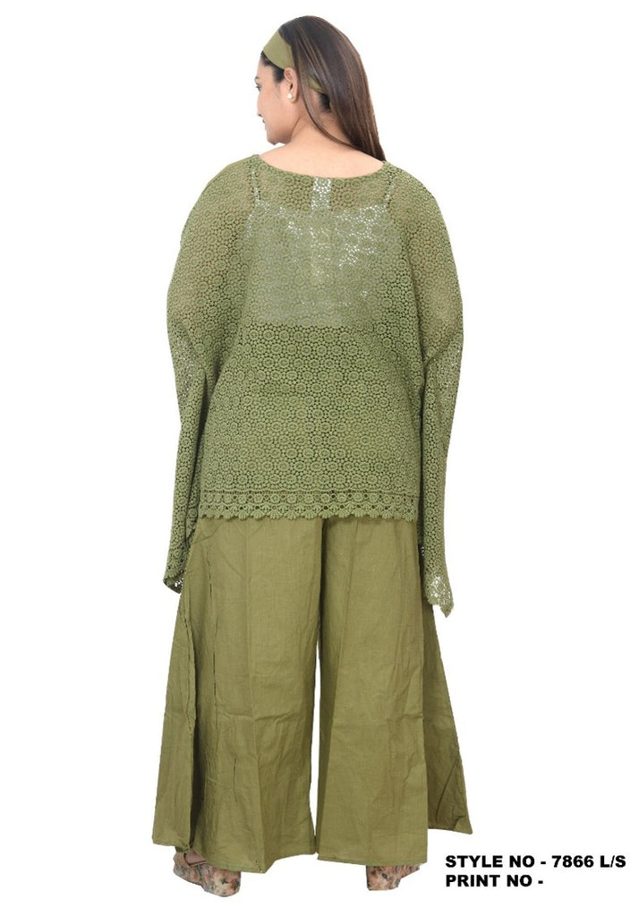 Linen Set/  Pant & Crocket  Blouse Set - 7866 Olive