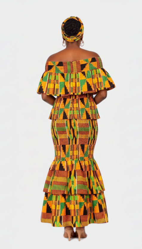 Smock fit & flare Skirt & Blouse Set-Kente DRS019