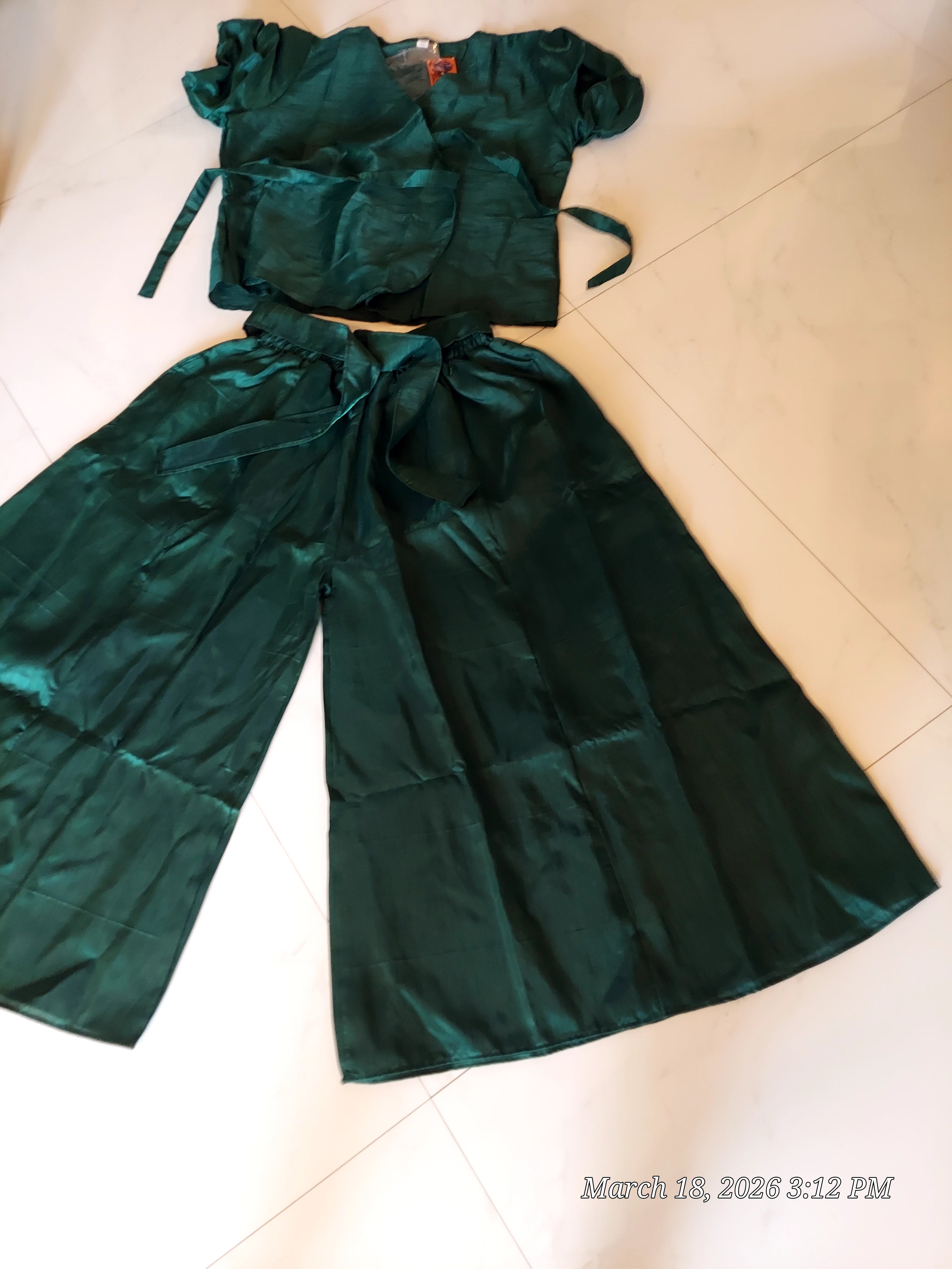 Faux Silk Palazzo Set - Green 4196