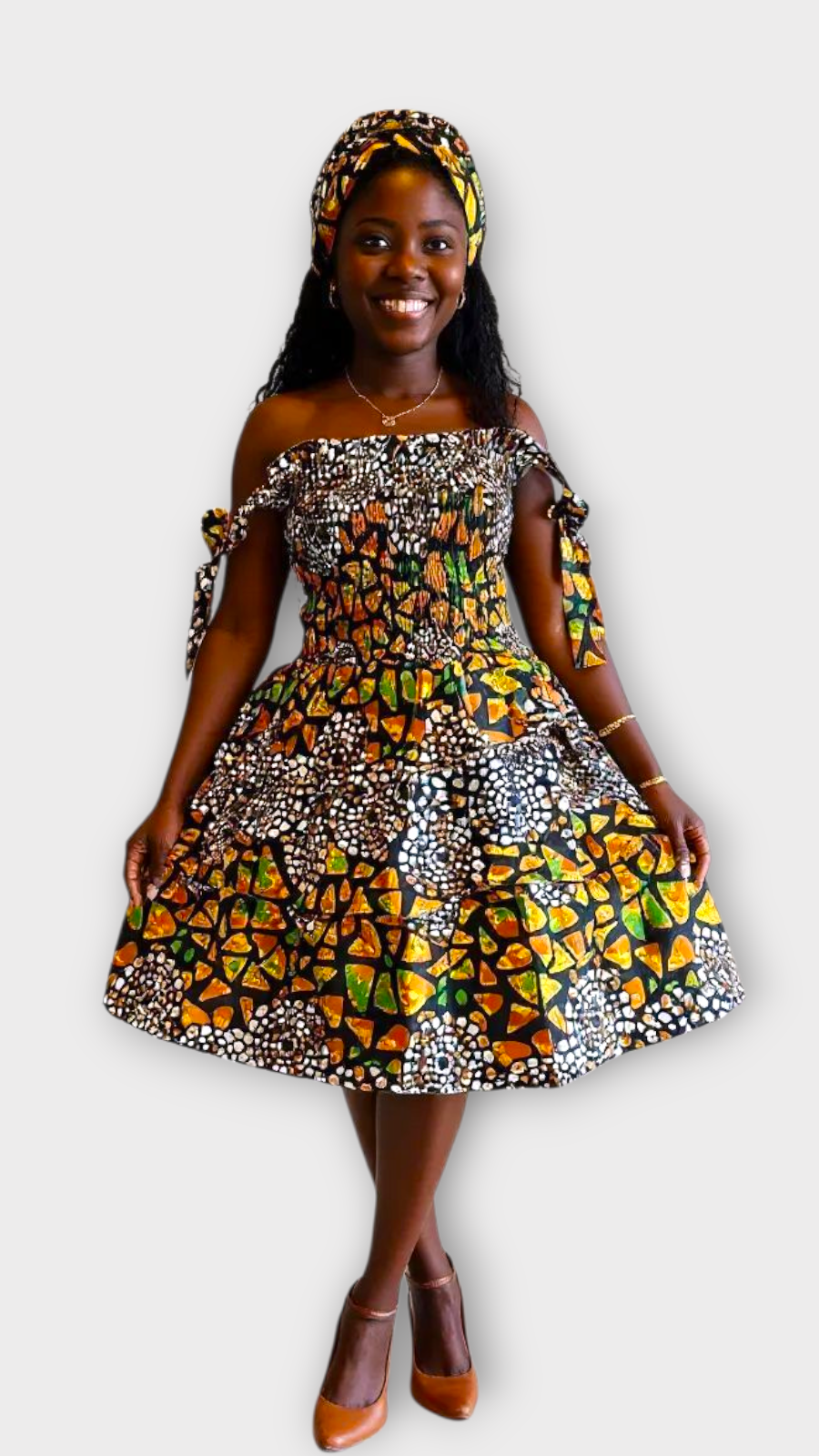 Flounce Dress/Shoulder Straps /African Anarka  Print KVZ66