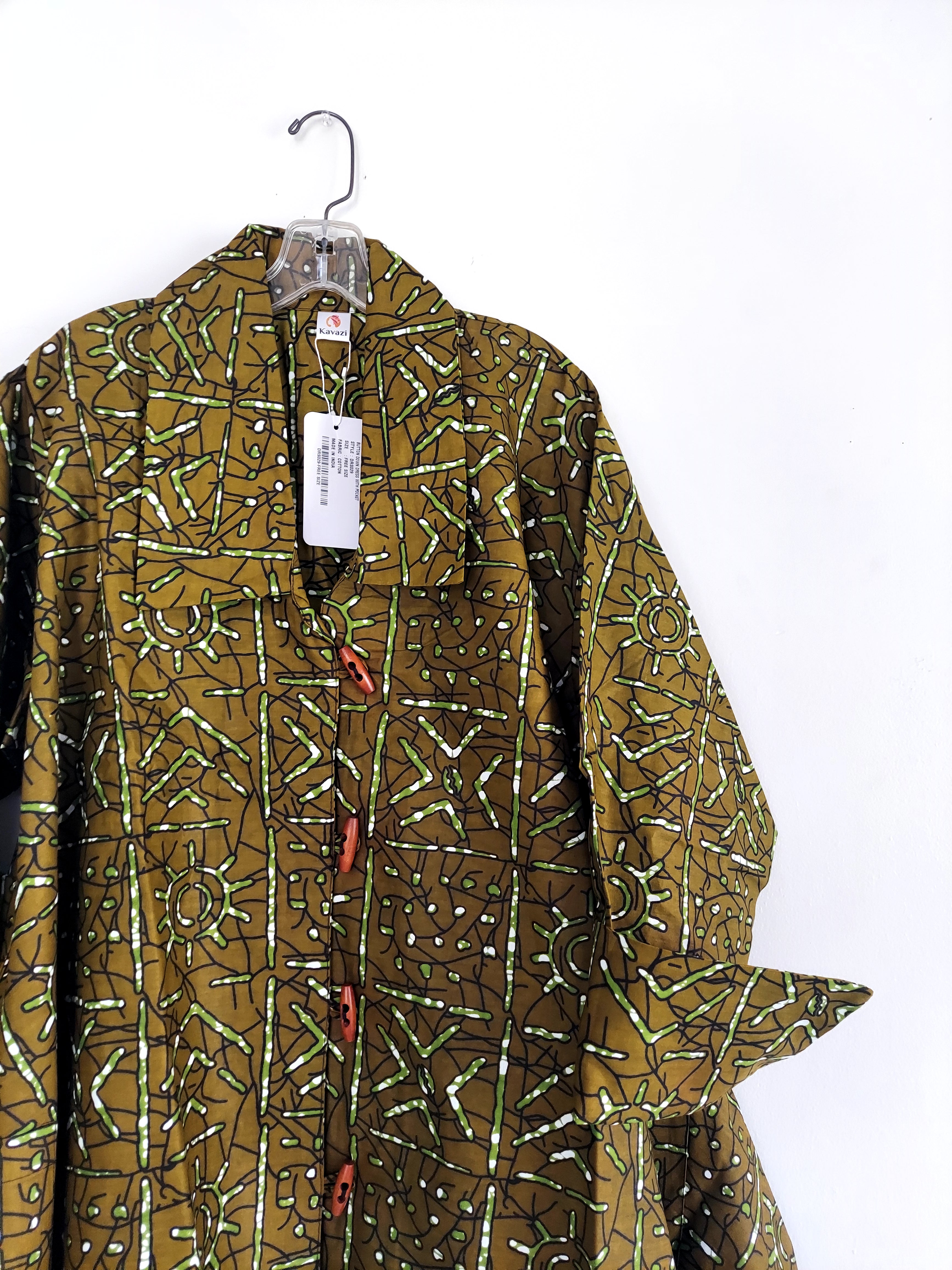 Cotton Swing Dress / Top Ankara Print Olive - DRS029
