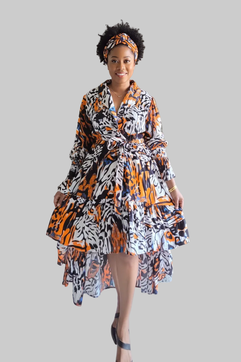Abstract Animal Print High-Low Dress - 7632R