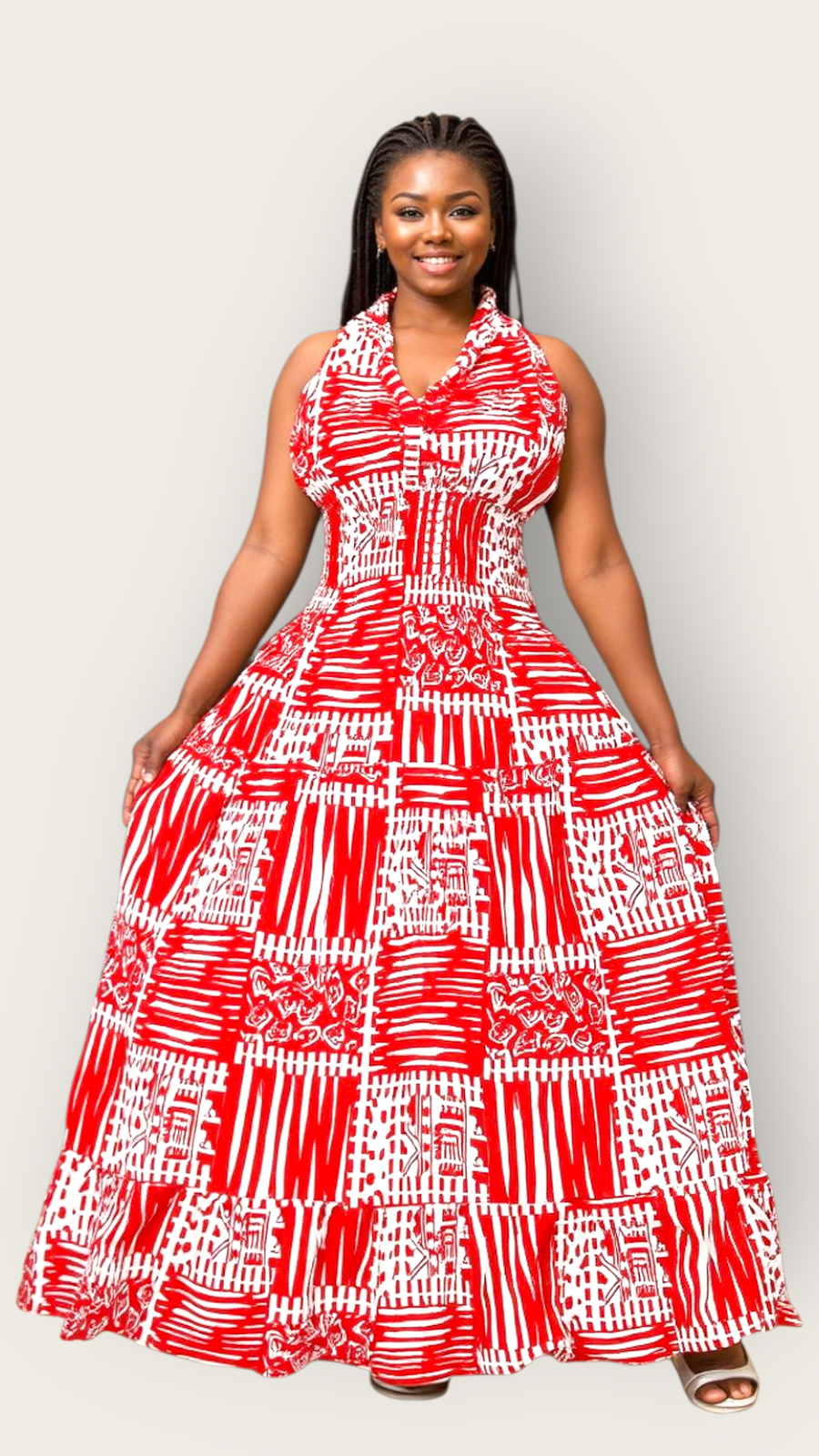 5005 Long Smocked Dress With Scarf Print 659A