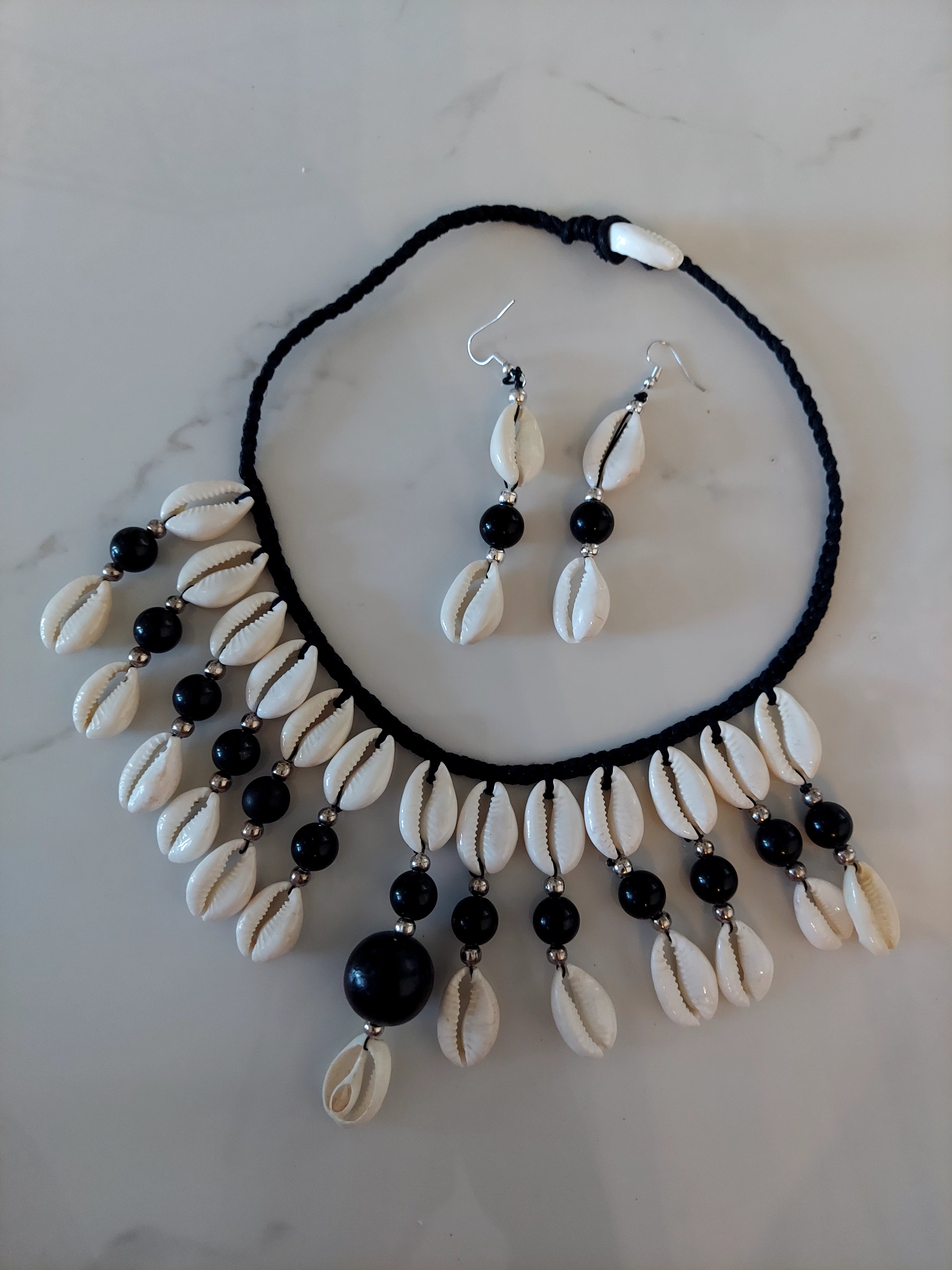 Cowrie Shell Necklace/ Earring Set Black