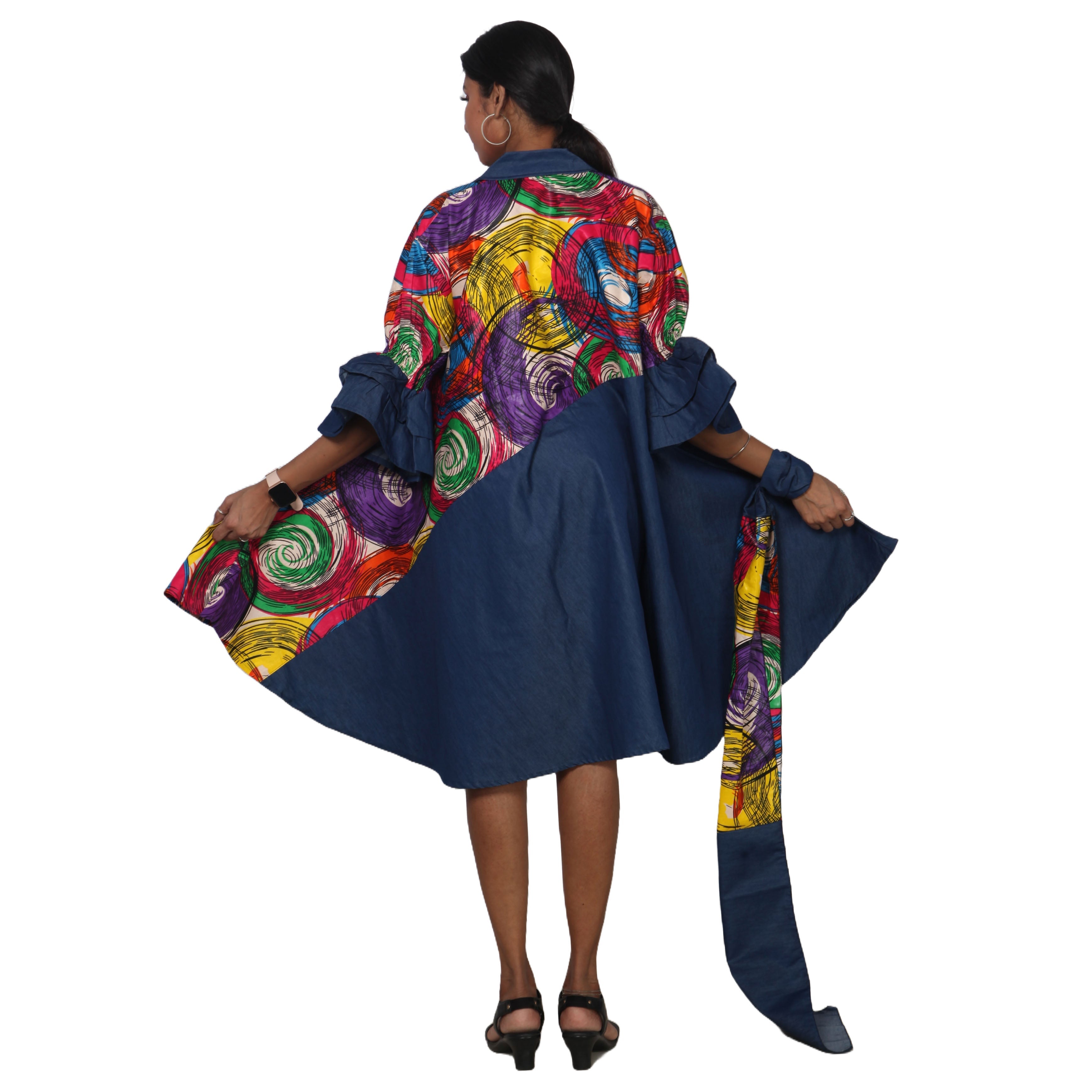 Denim Shirt Dress with Ankara African Print 3139-A