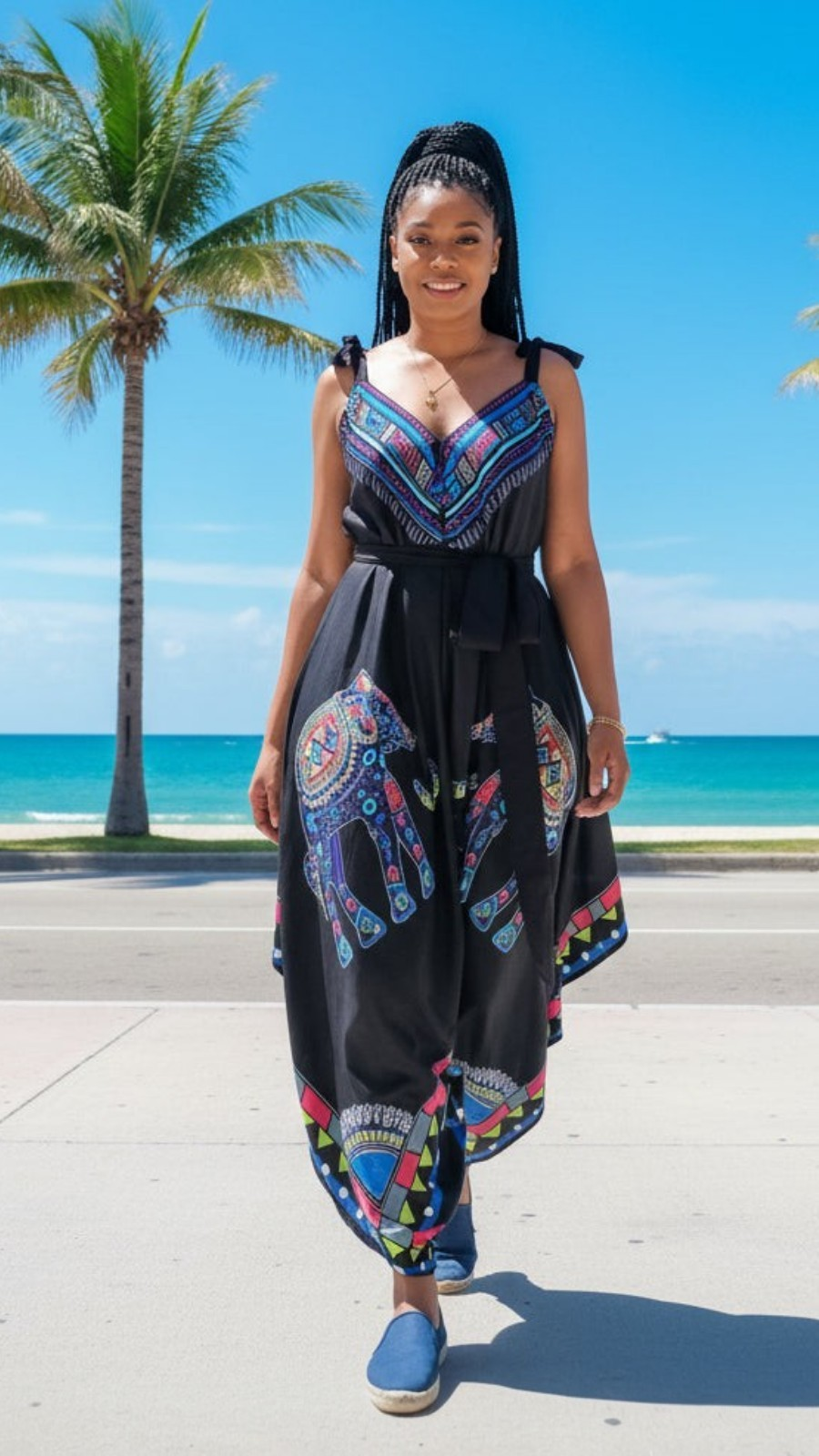 Harem Romper / Jumper  Elephant Print Blue -009