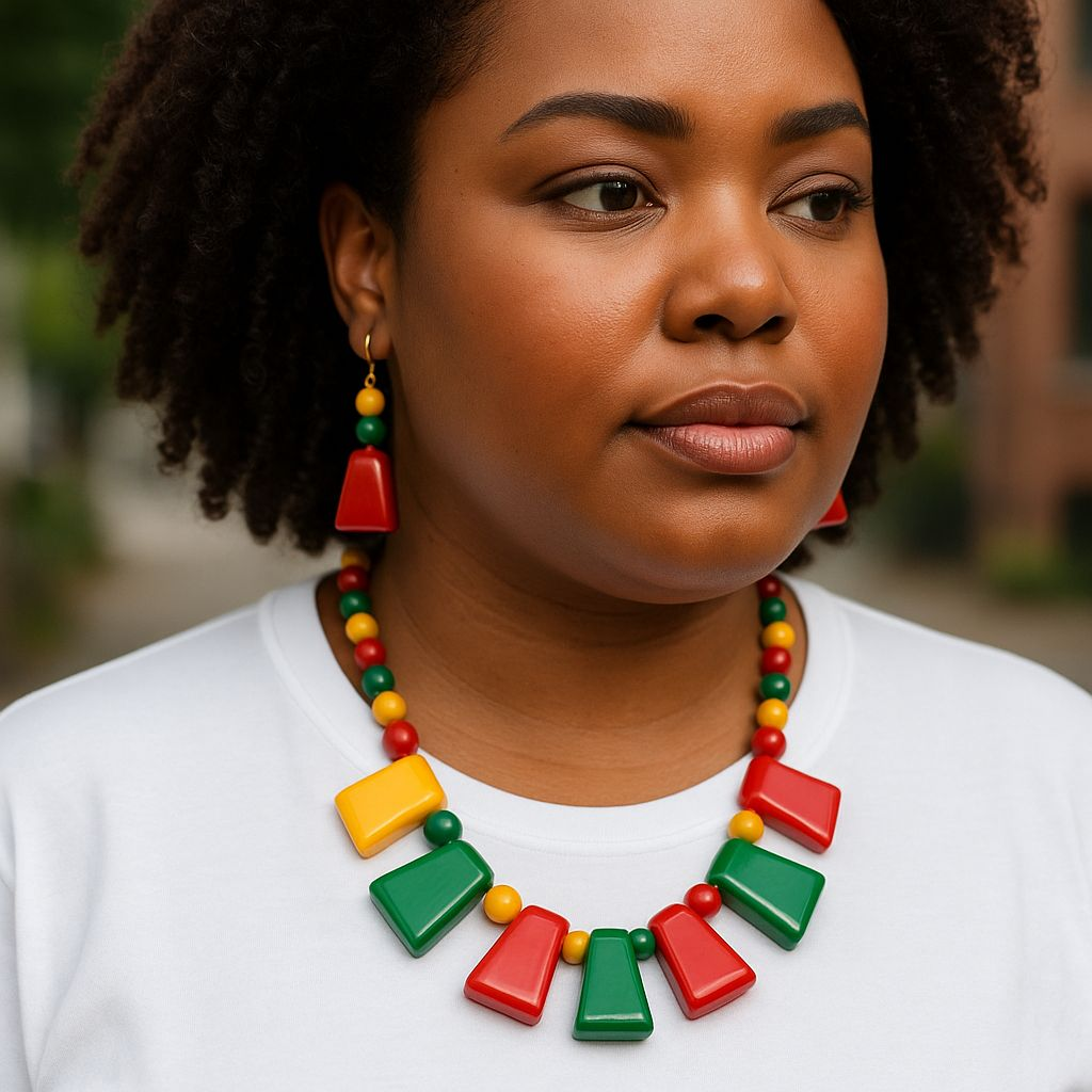 Necklace & Earrings Set Carved wood - Rasta