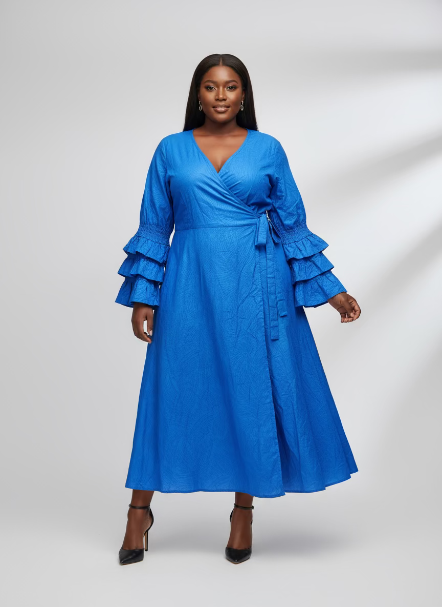 Embossed Wrap Dress - 1103 Royal Blue