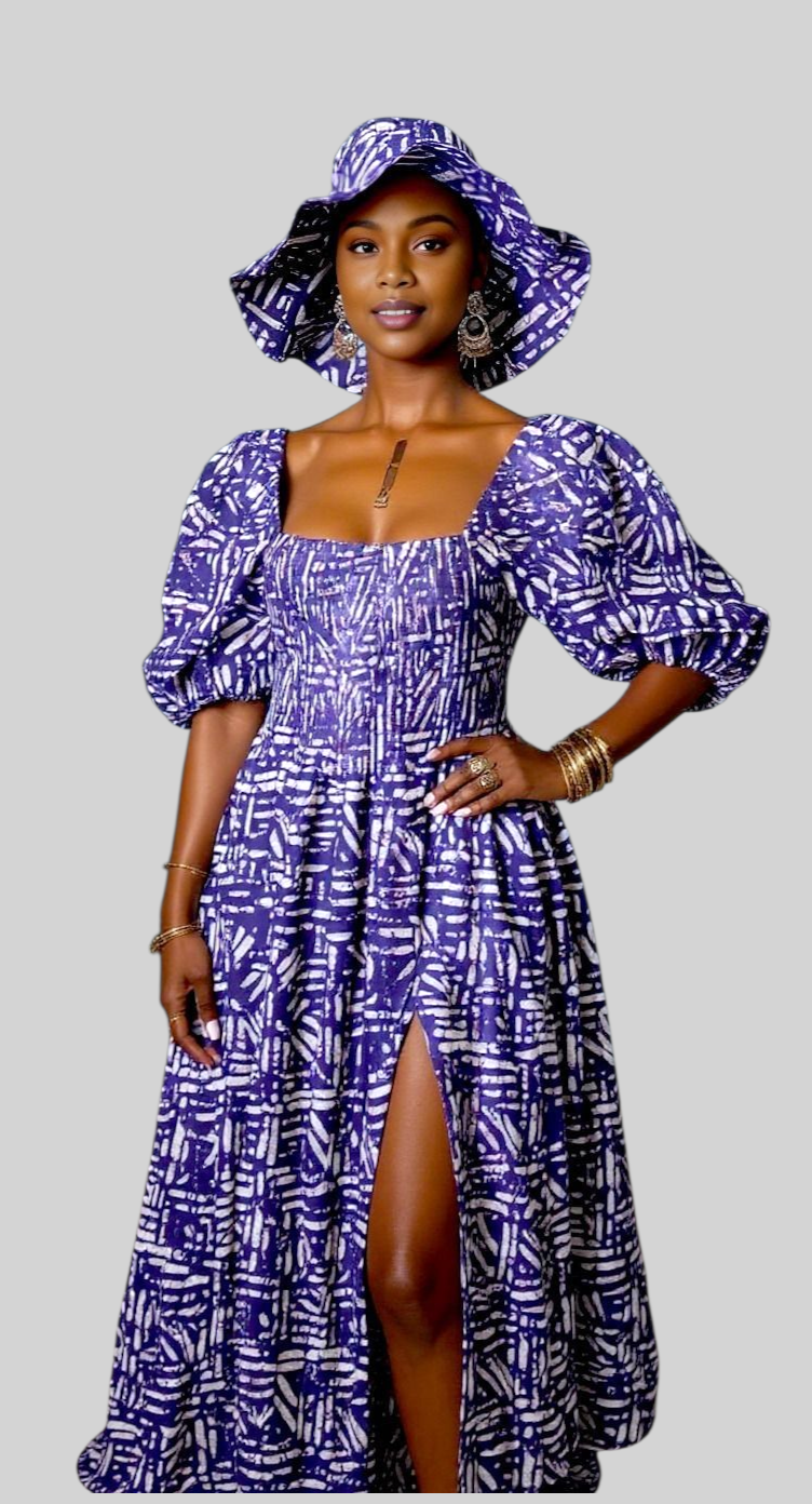 Maxi Slit Dress with Hat & Scarf Set SD01 Purple