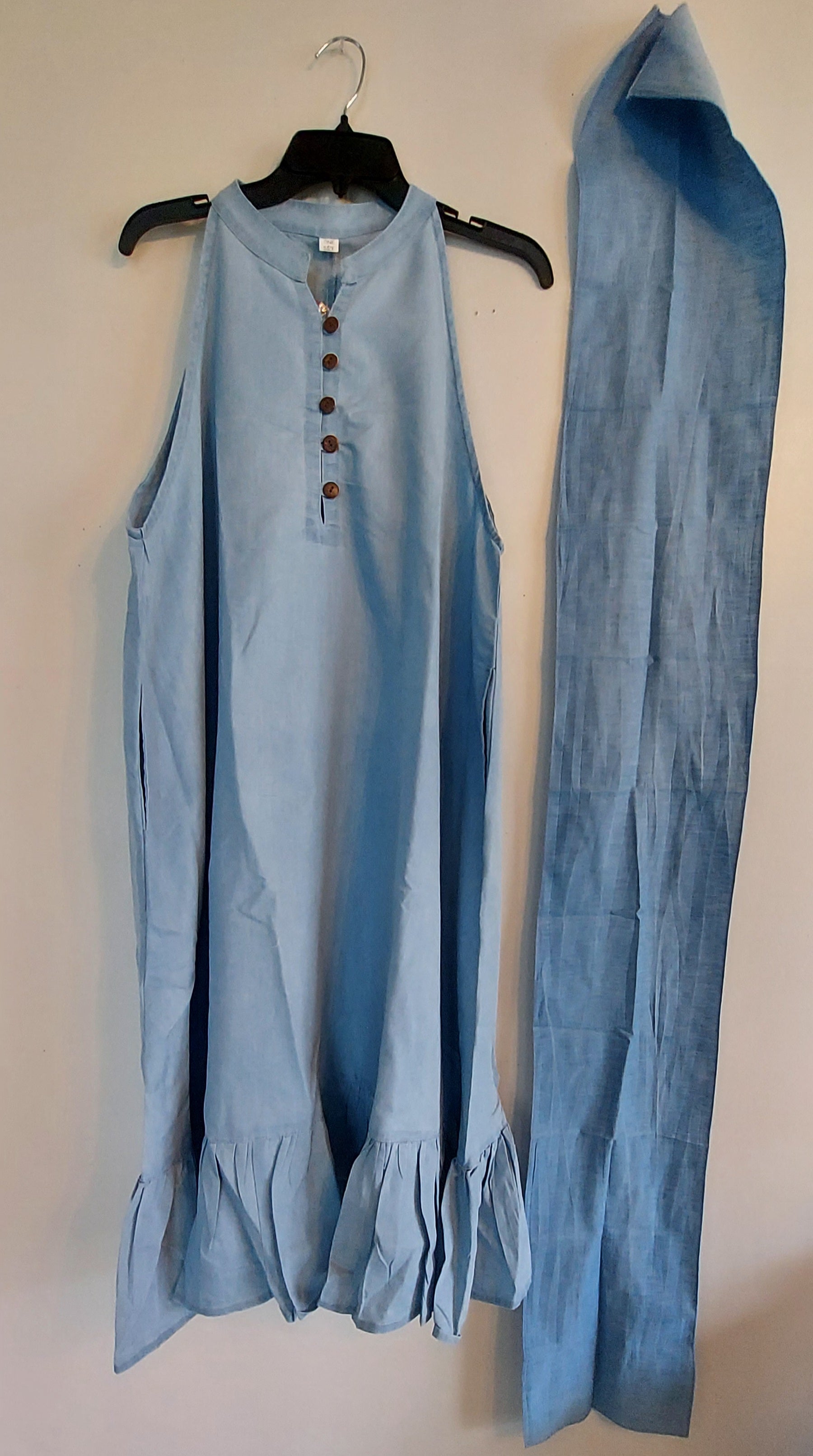 Haltered Neck Button Middi Dress 796 Light Denim