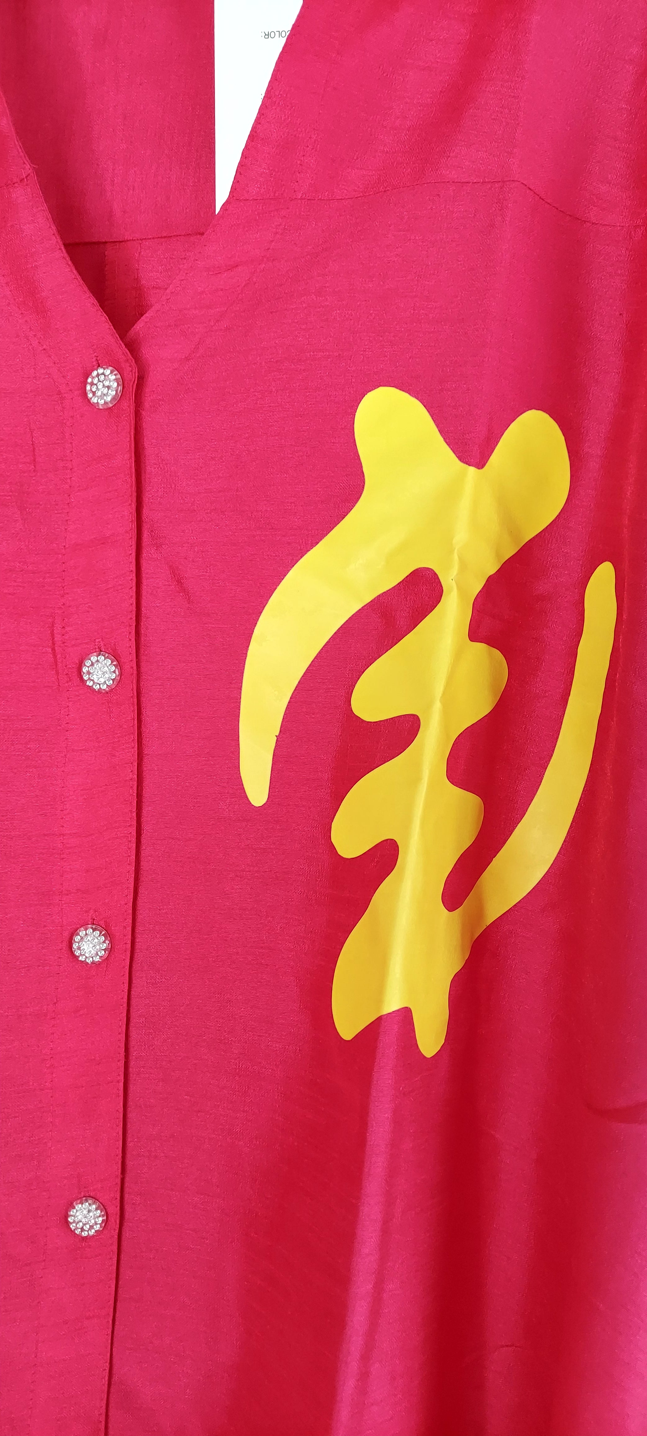 Swing Dress/ Faux Silk/ Ruffle Sleeve With Gyname Decal 758G Fuchsia