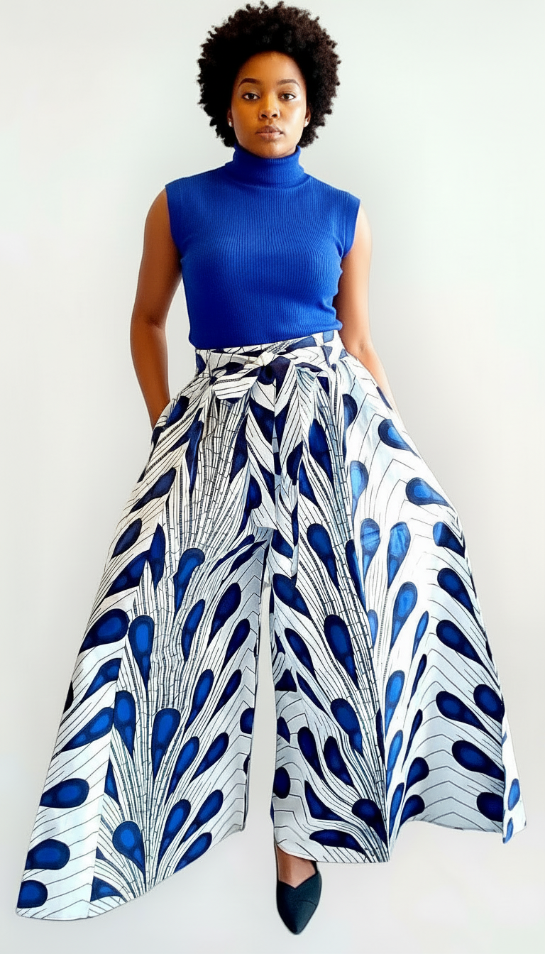 Women Palazzo Pant / Wide Leg Pant -PS13 Blue Paisley