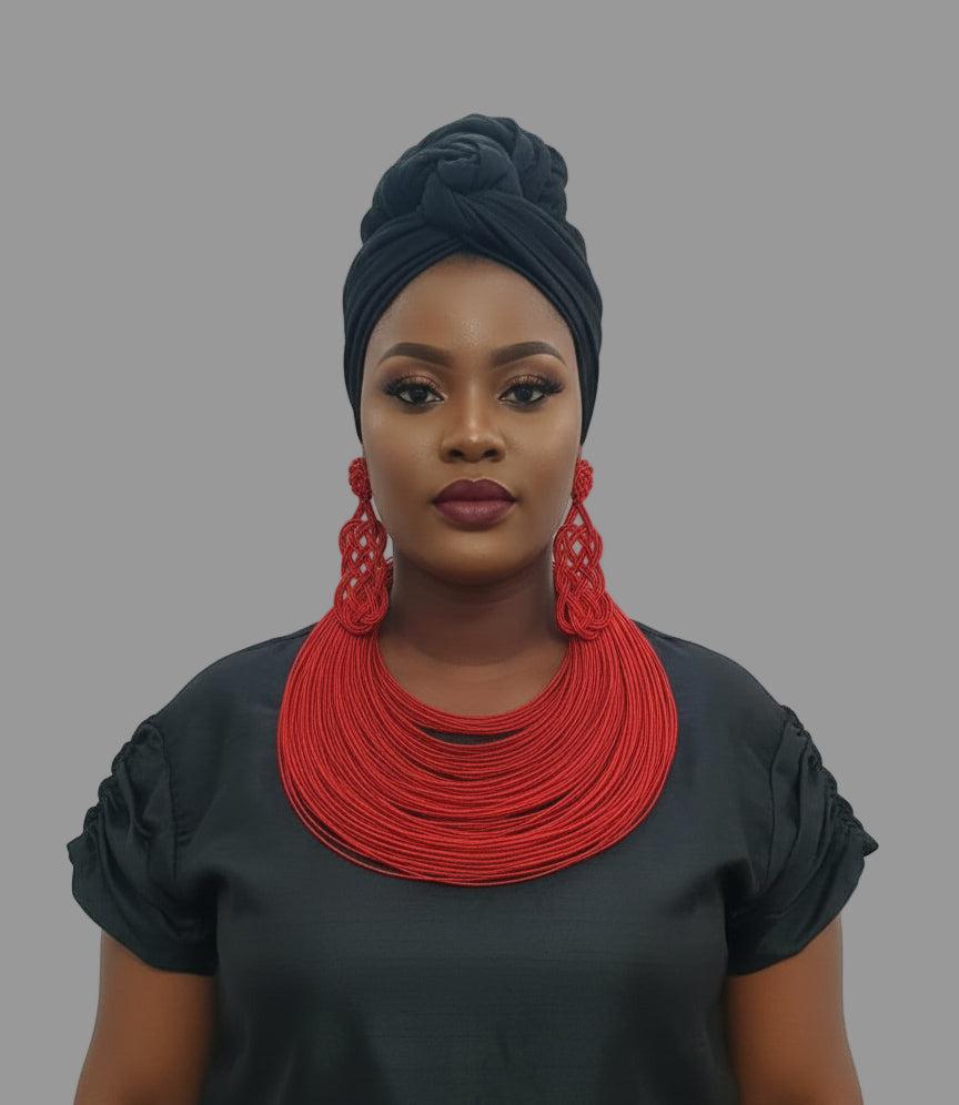 Rope Layered Necklace & Earrings Set Red