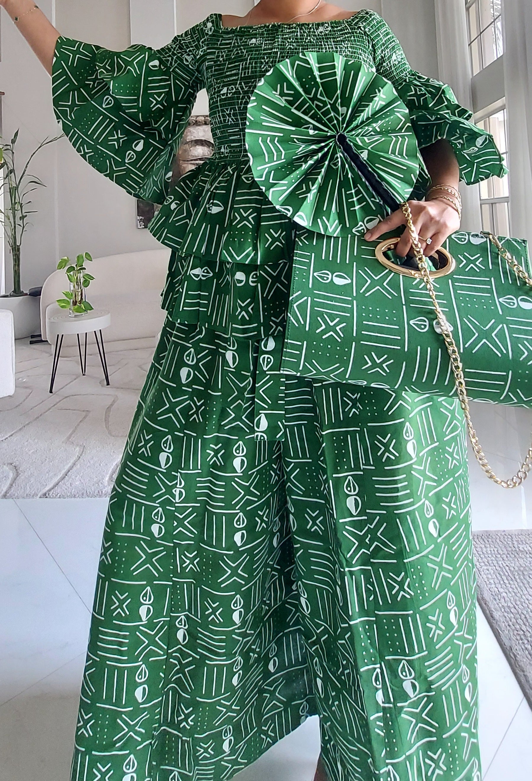 5-Piece African Ankara Pant Set Emerald - 019-PS14C