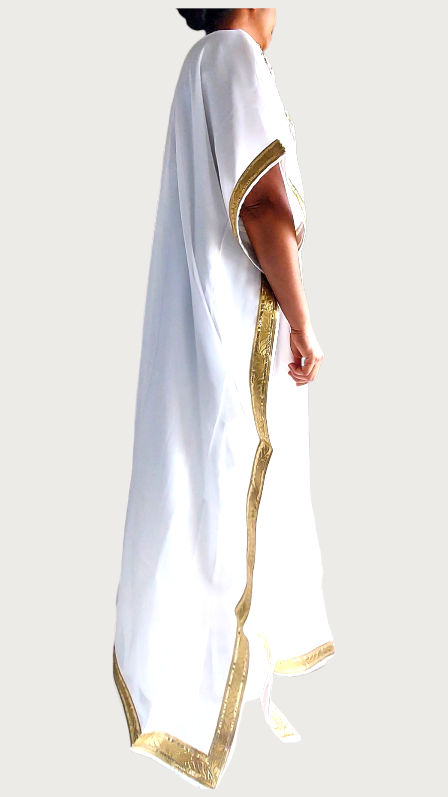 Beaded kaftan Dress & Scarf - KVZ White/Gold