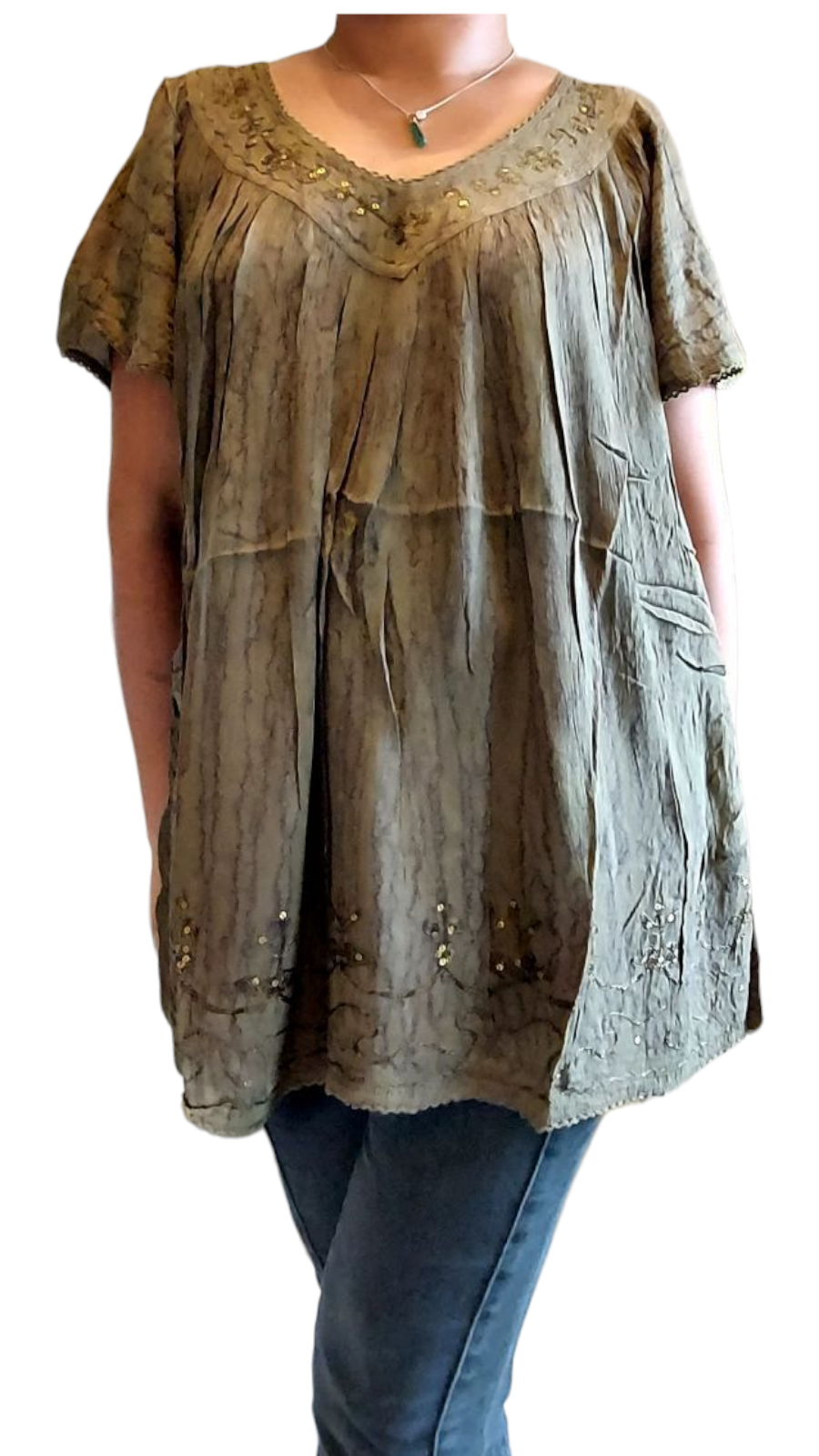 Woman Plus-Size Crinkle Blouse -15780