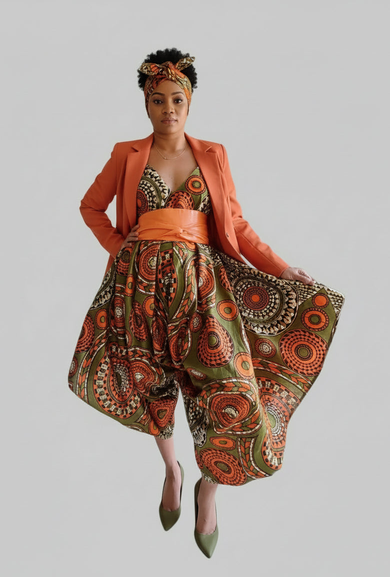 Harem Romper / Jumpsuit Olive/Orange 9003
