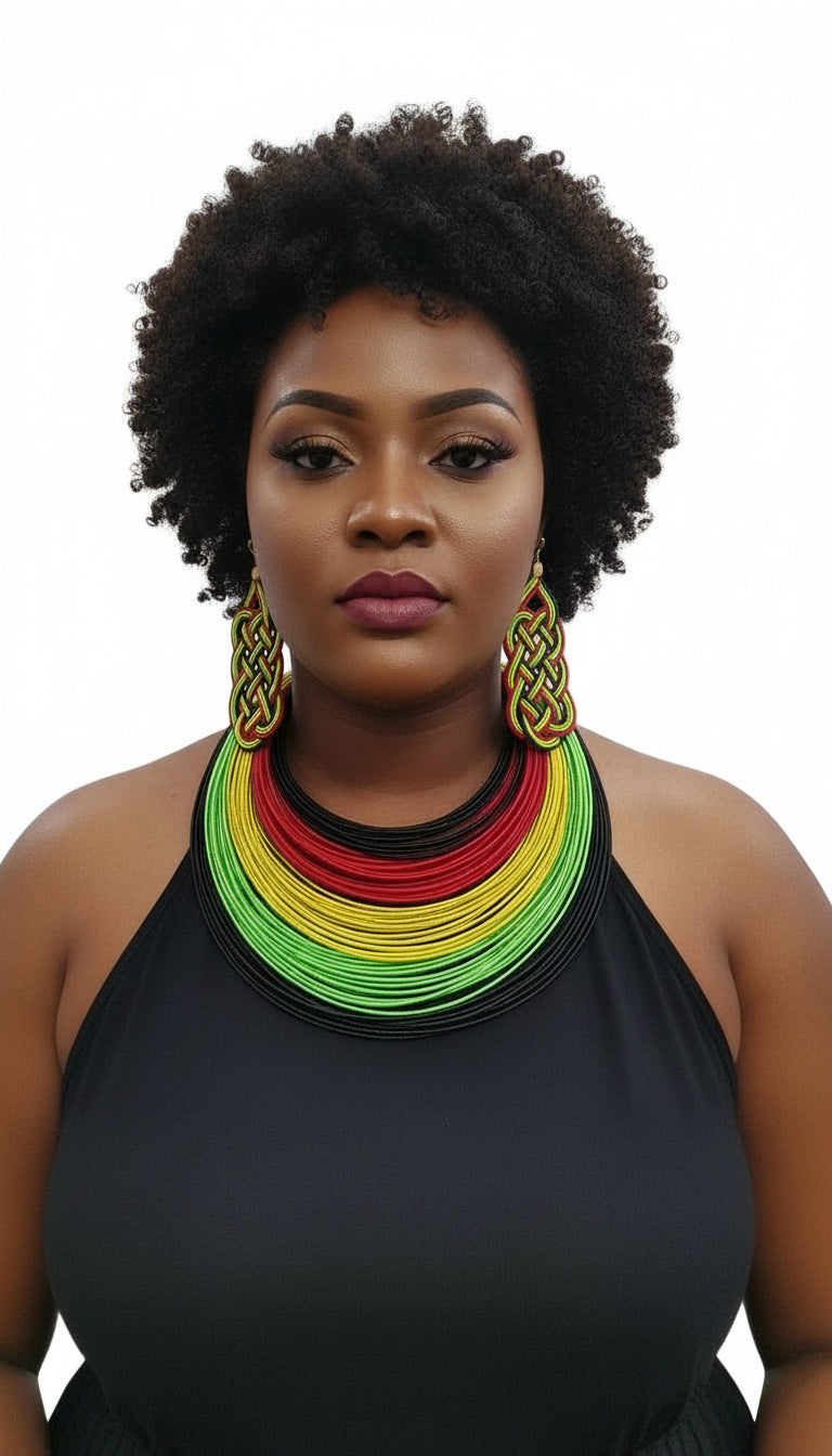Rope Layered Necklace & Earrings Set Rasta