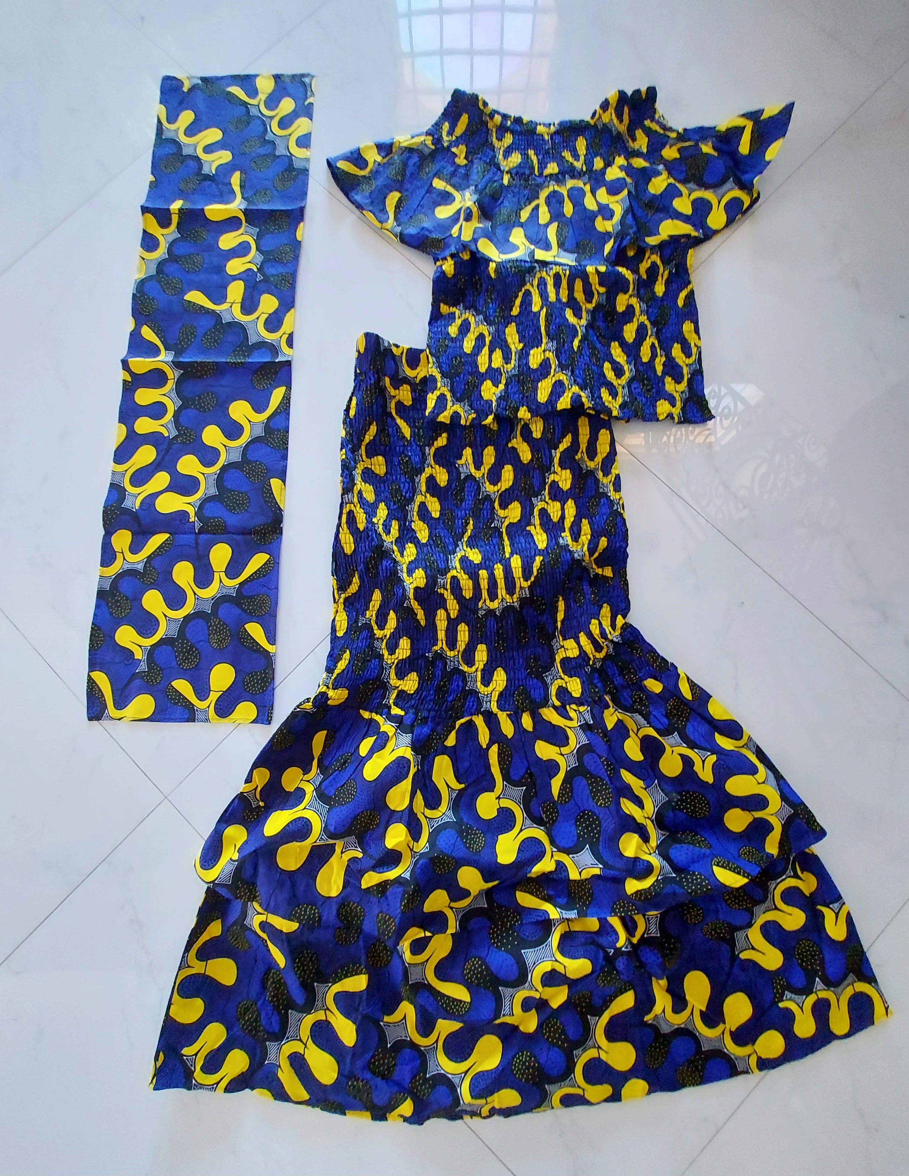 Smock fit & flare Skirt & Blouse Set-Blue DRS019