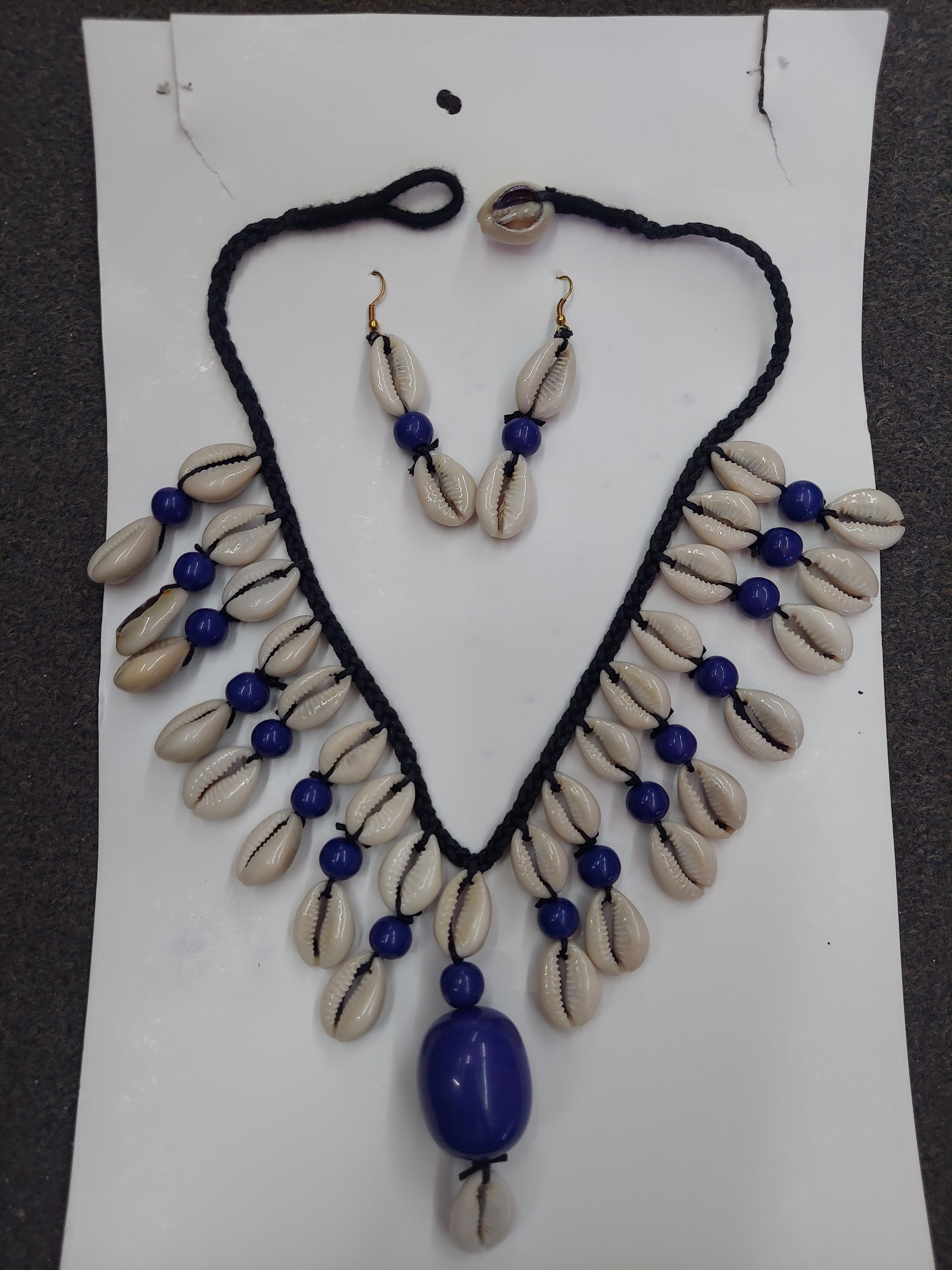 Cowrie Shell Necklace/ Earring Set- Blue