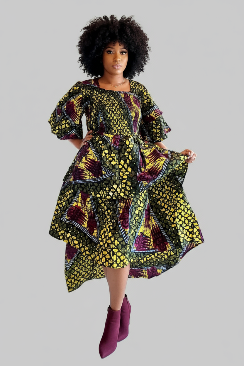 Women High/Low Flounce Dress  -DRS045