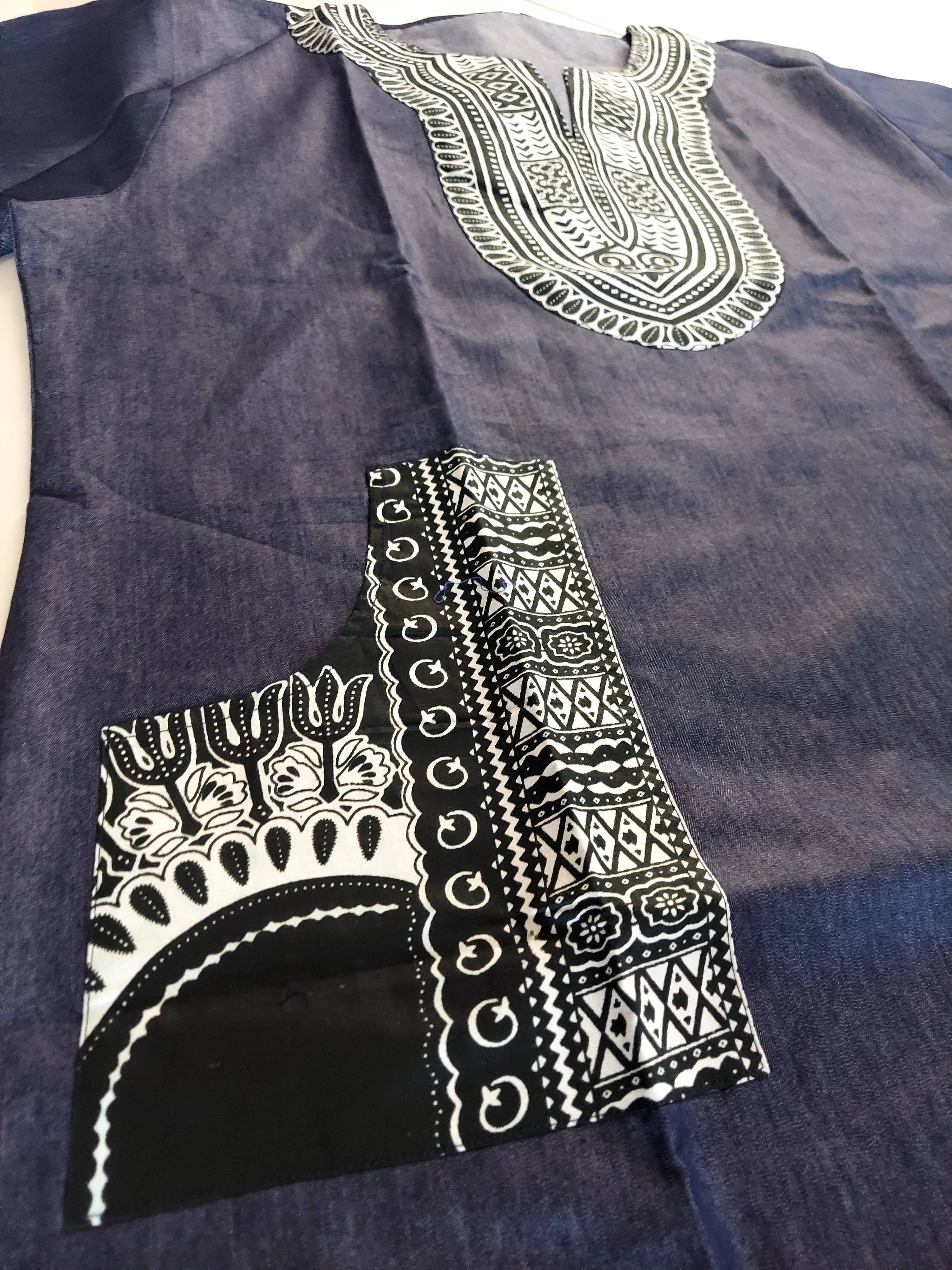 Denim/Dashiki Top/ Dress - Missy Dark Green 105