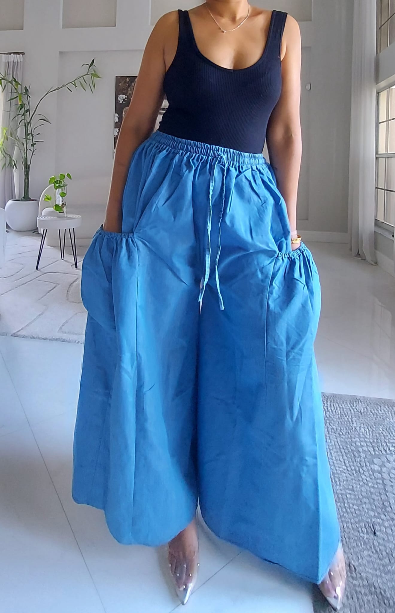 Denim Big Pocket Palazzo Pant - 45 Light Denim