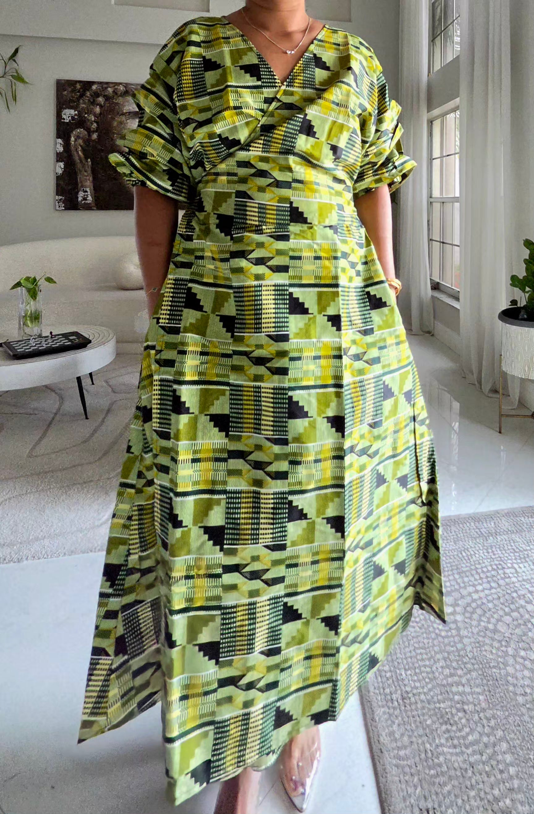 746 Wrap Dress With Puffed Sleeves Print 9A