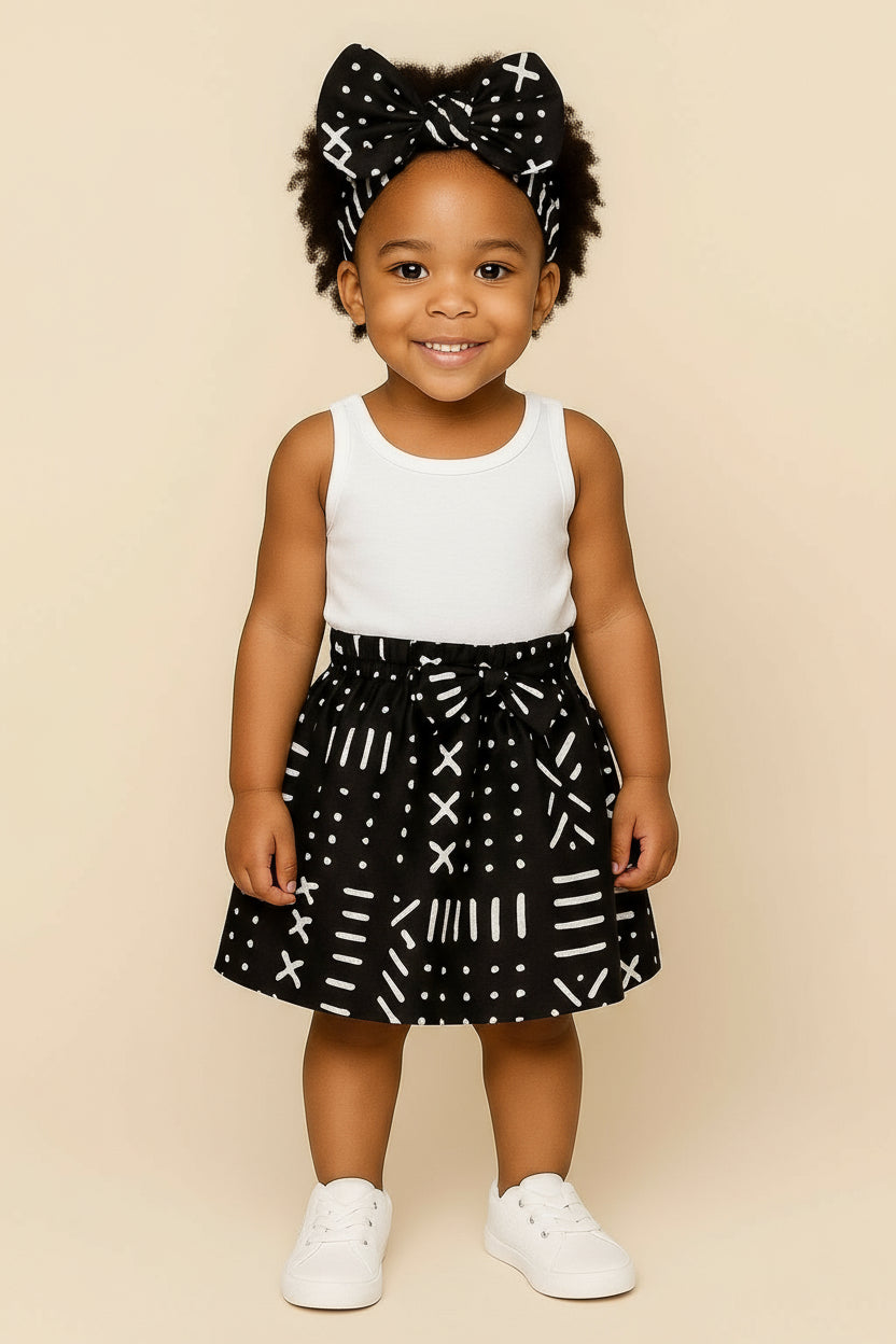 Little Girls Skirt & Bow Set-Kids K005 Black