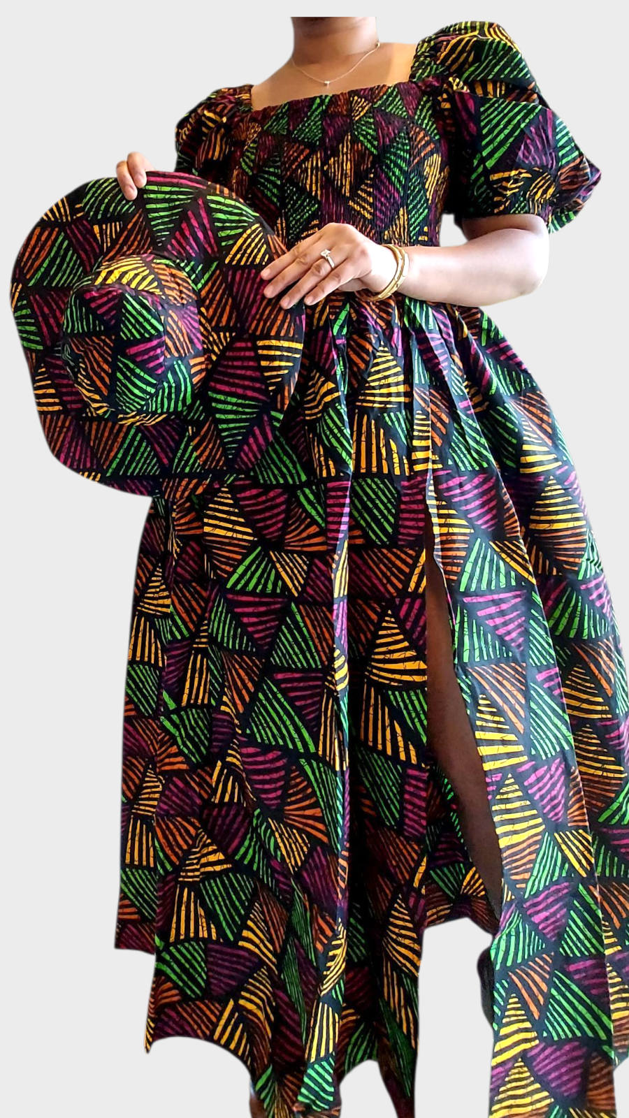 Maxi Slit Dress with Hat & Scarf Set SD01 Multi