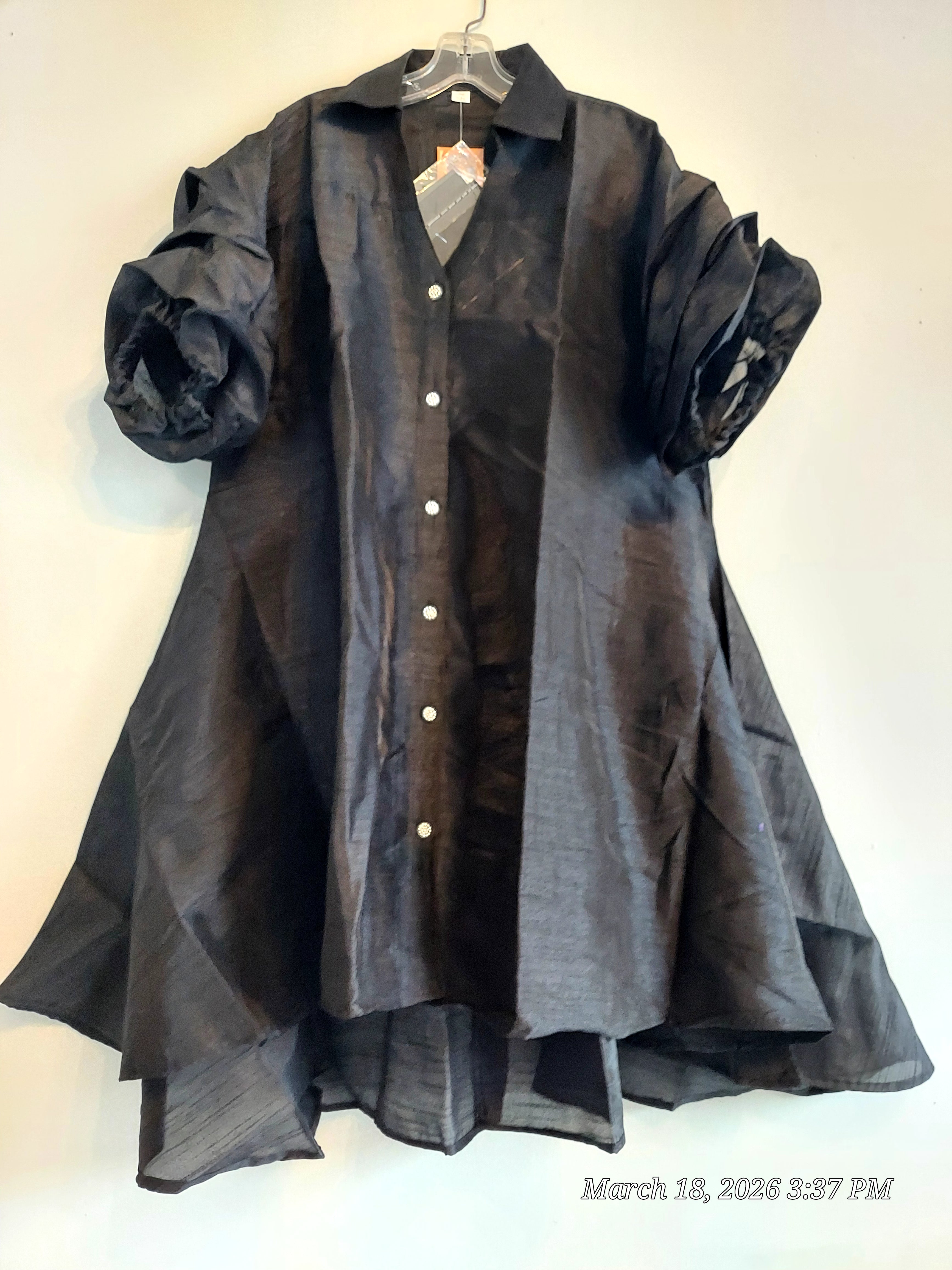 Swing Dress/ Faux Silk/ Ruffle Sleeve - 758 Black