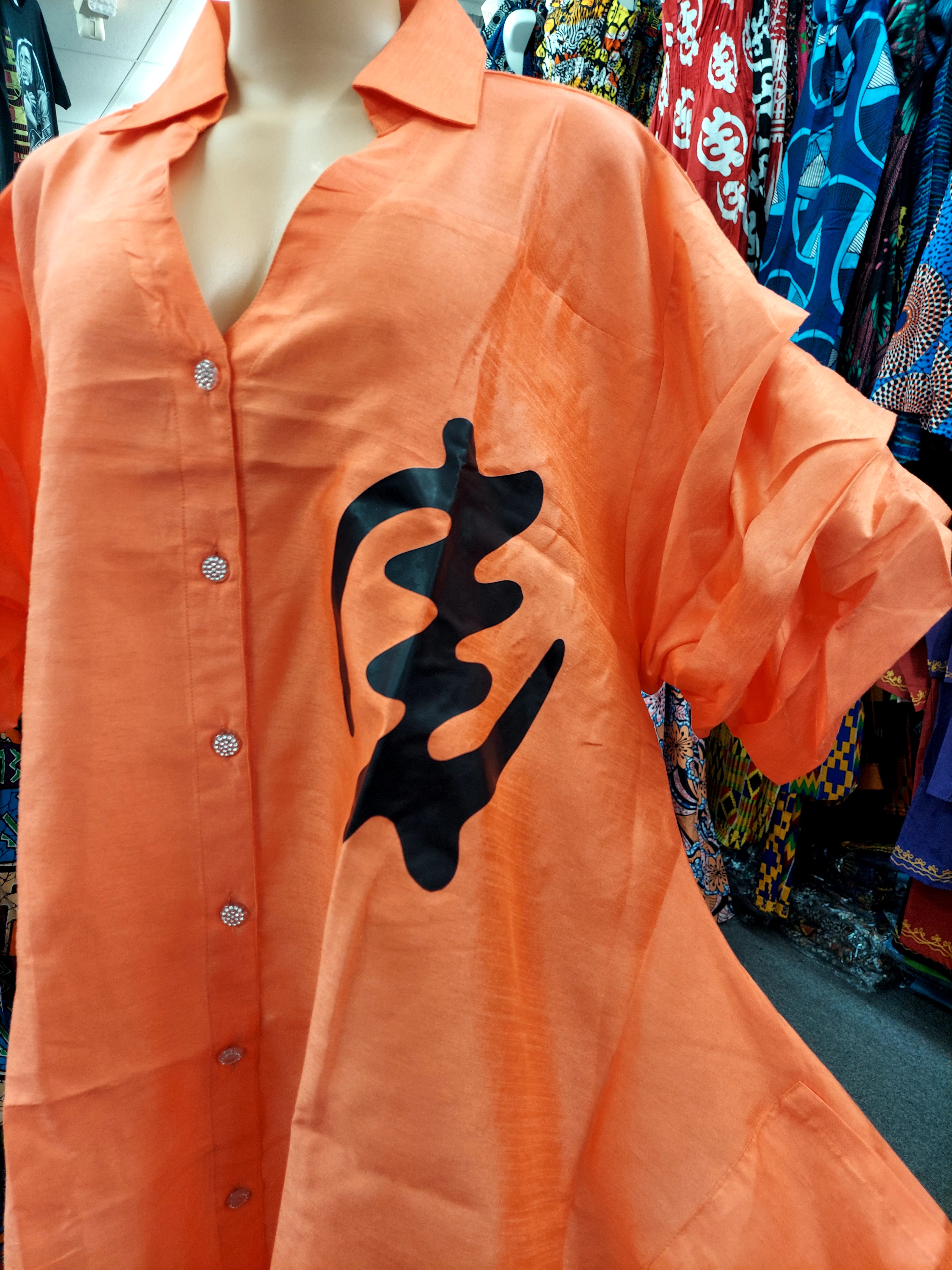 Swing Dress/ Faux Silk/ Ruffle Sleeve With Gyname Decal 758G Orange