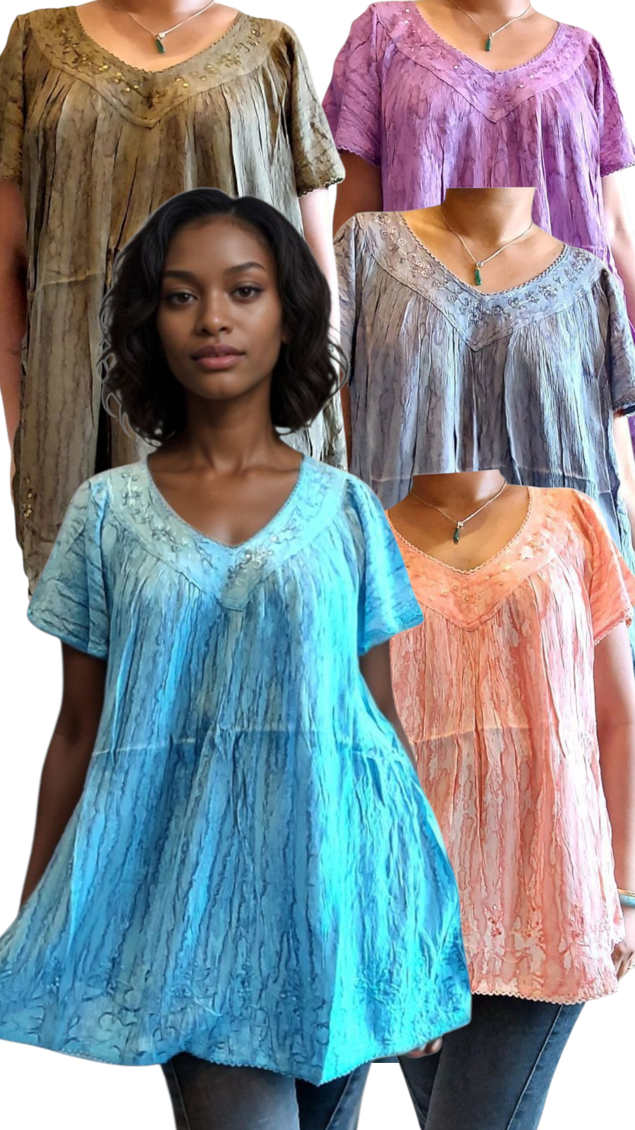 Woman Plus-Size Crinkle Blouse -15780