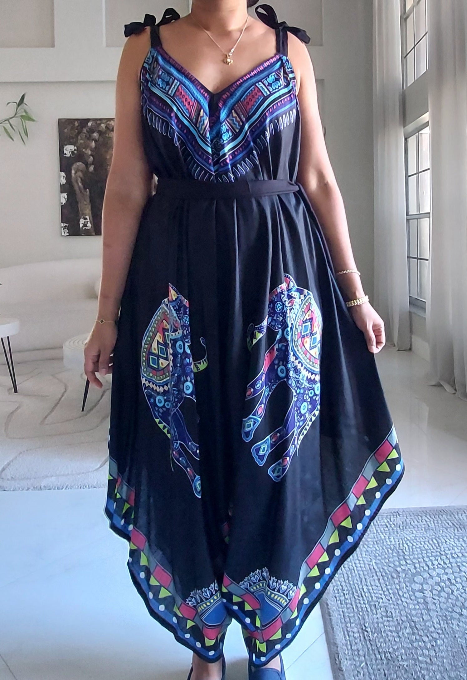 Harem Romper / Jumper  Elephant Print Blue -009