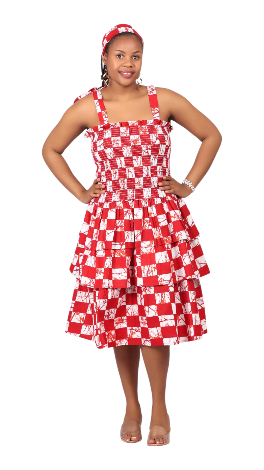 Flounce Dress/Shoulder Straps /African Anarka  Print F KVZ66