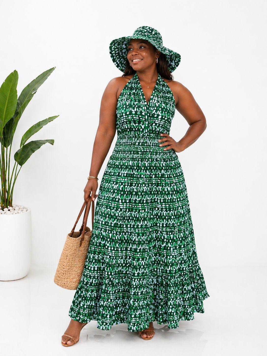 Halter Dress With Hat KVZ90-5 Green